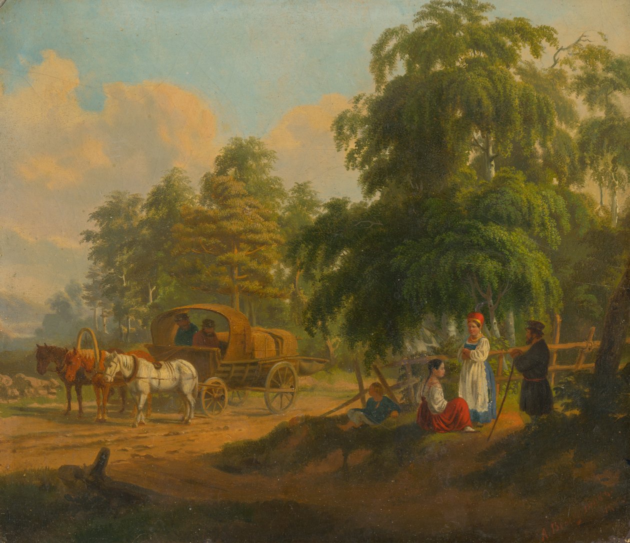 Maisema venäläisen troikan kanssa, 1801. tekijältä Aleksei Gavrilovich Venetsianov