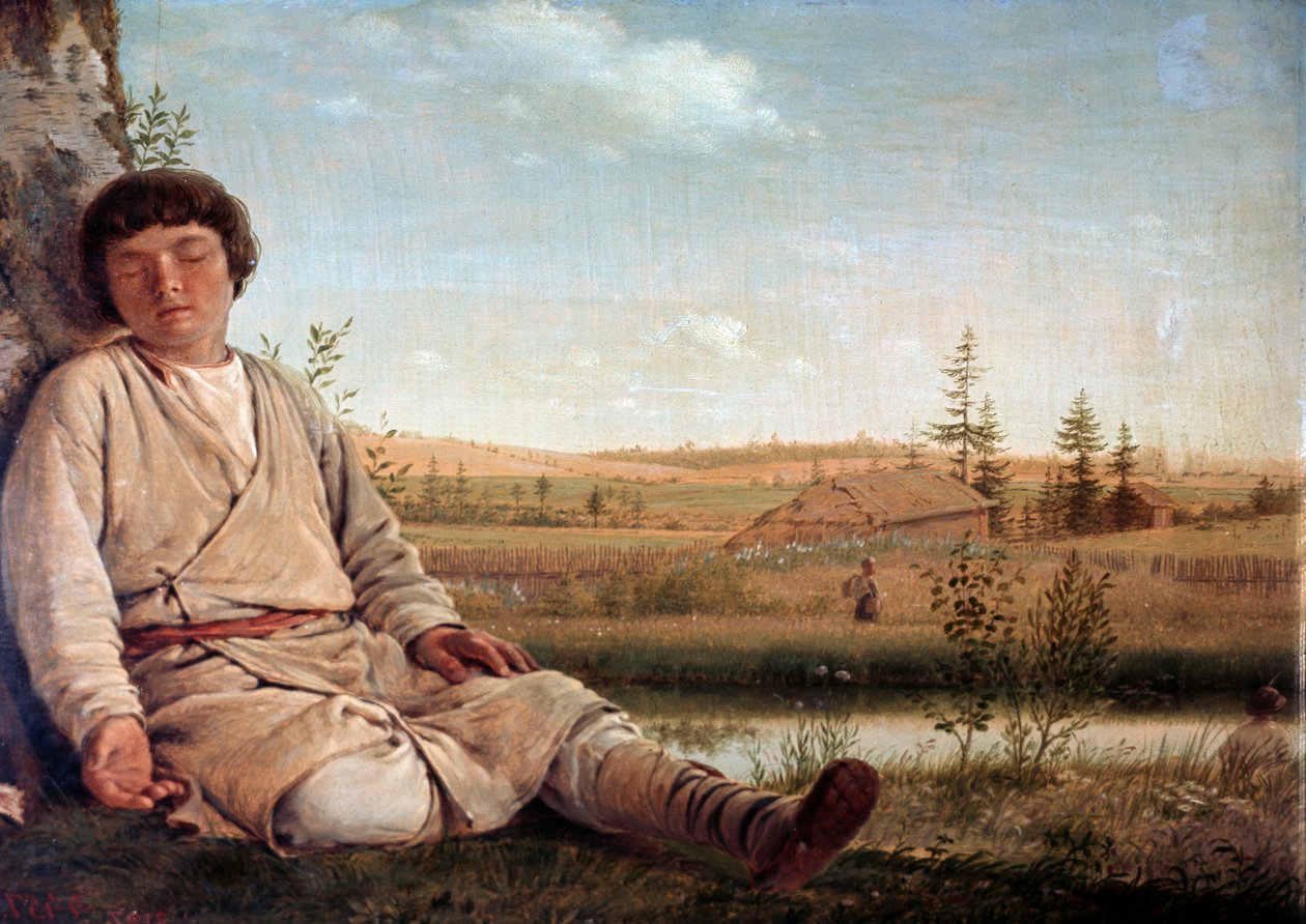 Nukkuva paimen, Aleksei Venetsianov (1780-1847) tekijältä Aleksei Gavrilovich Venetsianov