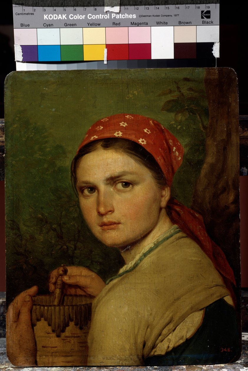 Talonpoikatyttö - Aleksei Gavrilovich Venetsianovin (1780-1847) maalaus, öljy kankaalle, noin 1824, venäläinen taide tekijältä Aleksei Gavrilovich Venetsianov