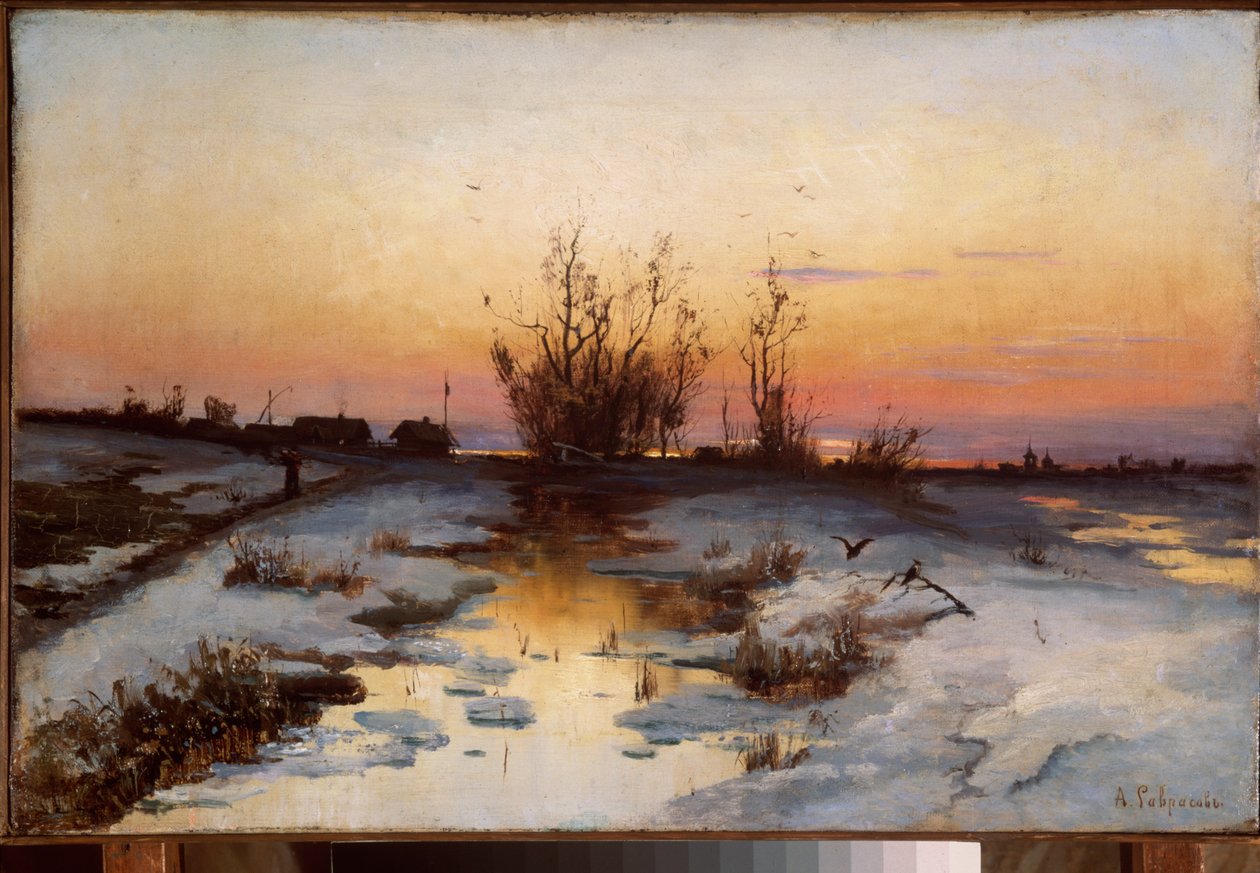 Ilta, leppä kukkii - Aleksei Kondratjevitš Savrasovin (1830-1897) maalaus, öljy kankaalle, noin 1870 - Venäläinen taide tekijältä Alexei Kondratjewitsch Sawrassow