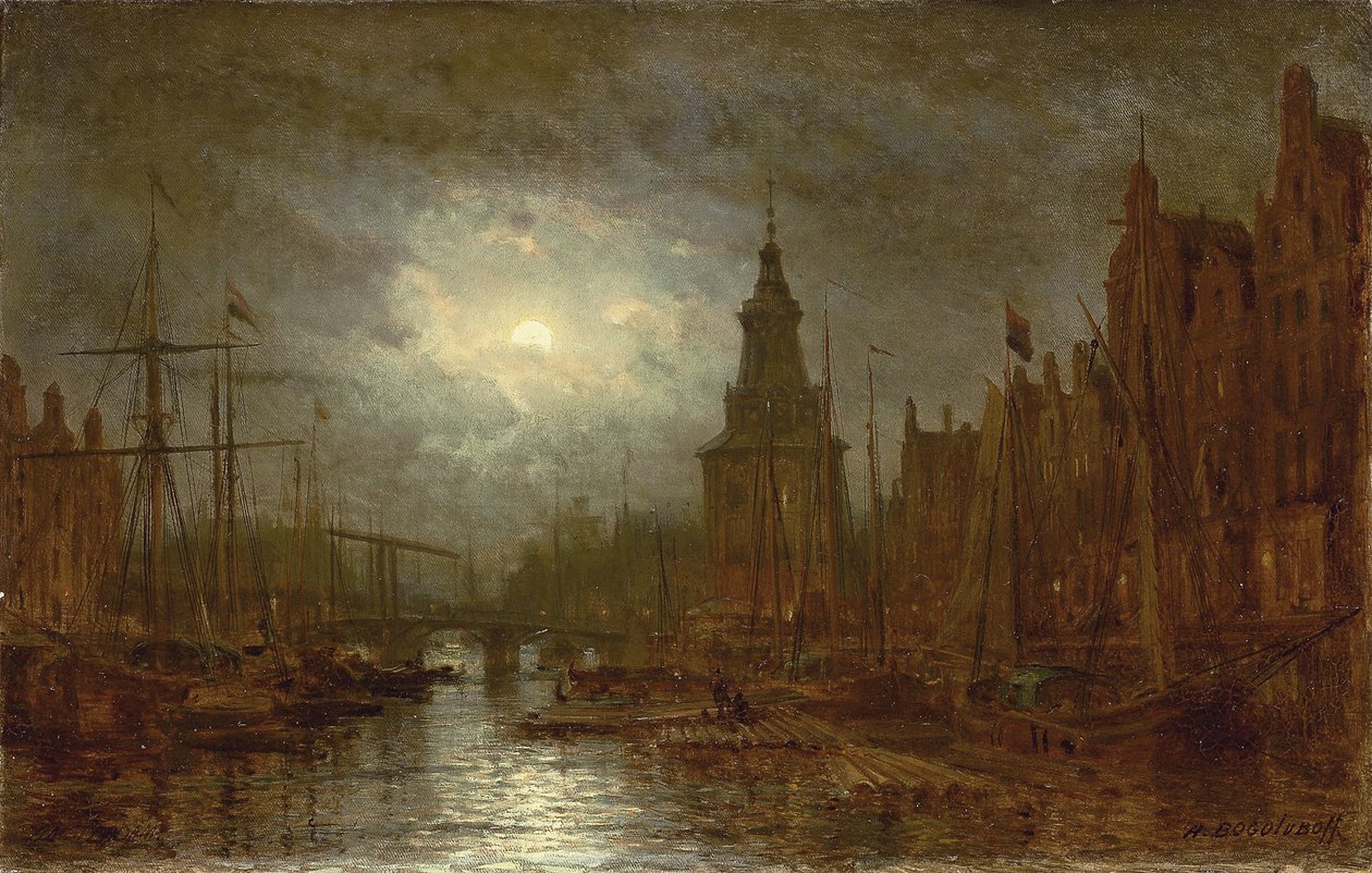 Amsterdam yöllä, 1870-luku tekijältä Aleksei Petrovich Bogolyubov
