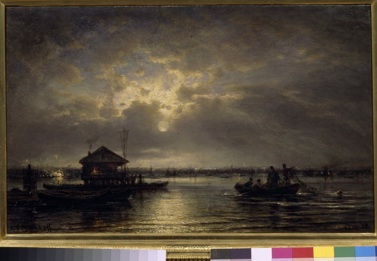 "Summer Night on the Neva" (Summer Night on the Neva) Maalaus: Aleksei Bogolioubov (Bogolyubov) (1824-1896) Öljy kankaalle 1875 Koko 48x73,5 cm Valtion Tretjakovin galleria, Moskova tekijältä Aleksei Petrovich Bogolyubov