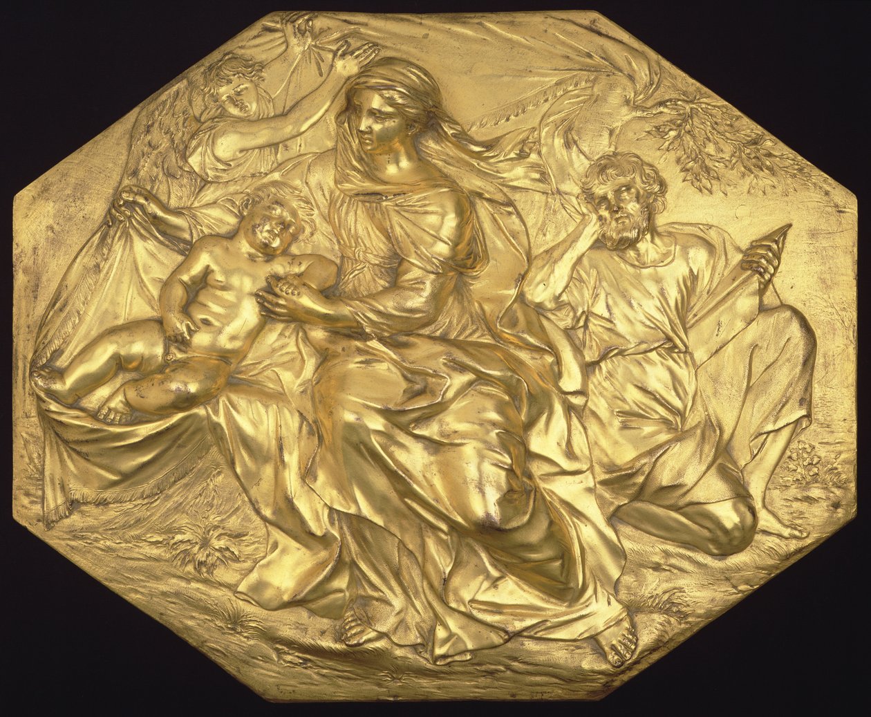The Rest on the Flight to Egypt, relief, n.1635-40 (kullattua pronssia) tekijältä Alessandro Algardi