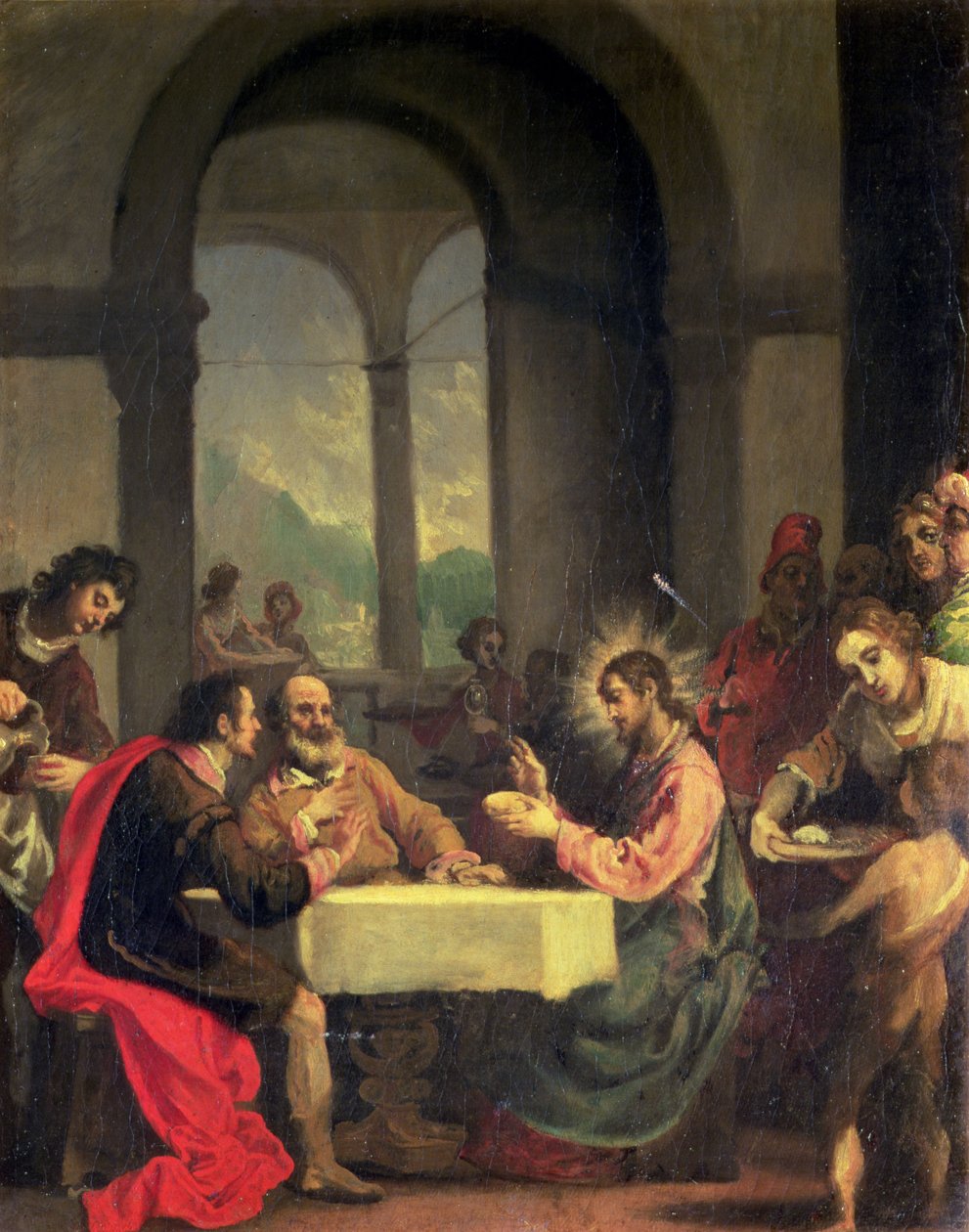 Illallinen Emmauksessa, n. 1600-1605 tekijältä Alessandro Allori