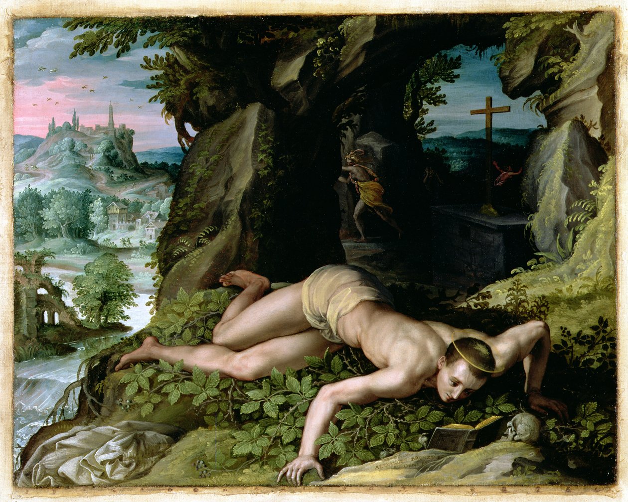 Pyhän Benedictuksen kiusaaminen, noin 1587. tekijältä Alessandro Allori