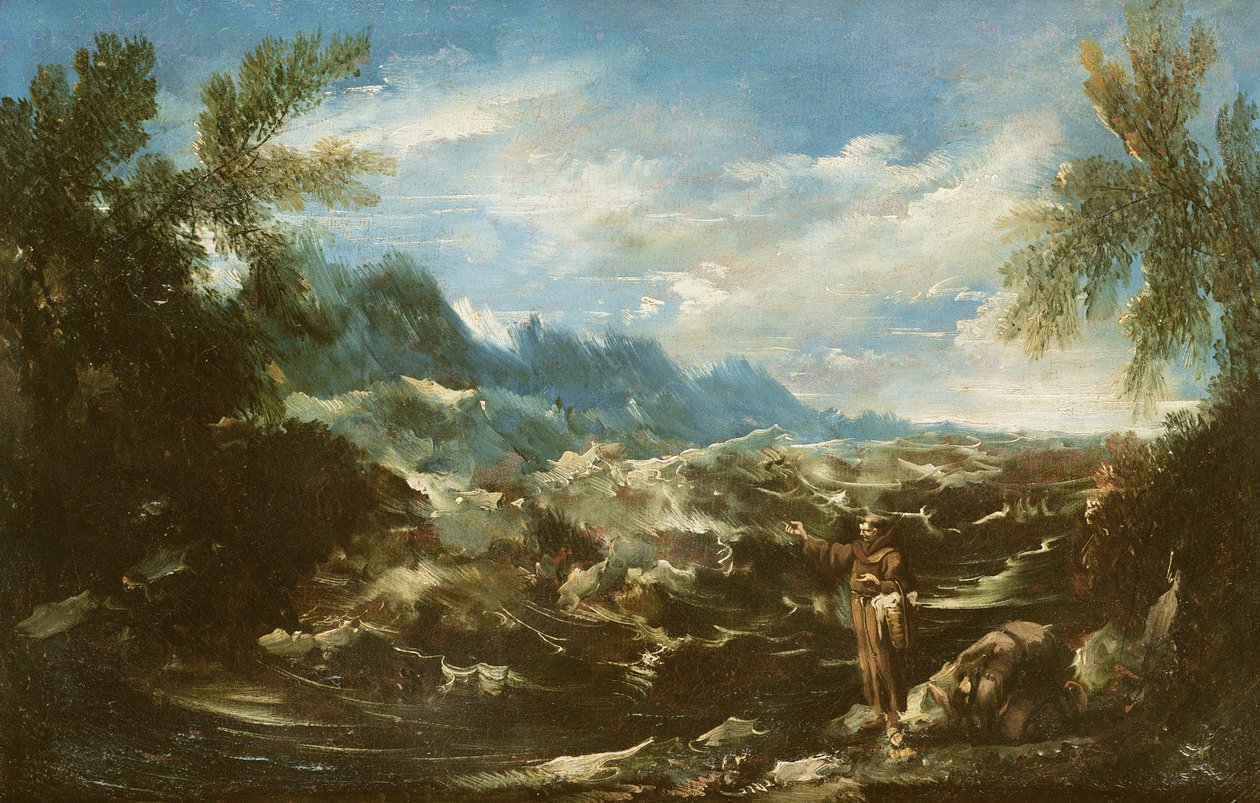 Pyhä Antonius Padovalainen saarnaa kaloille Riminissä, n. 1720-25 tekijältä Alessandro Magnasco