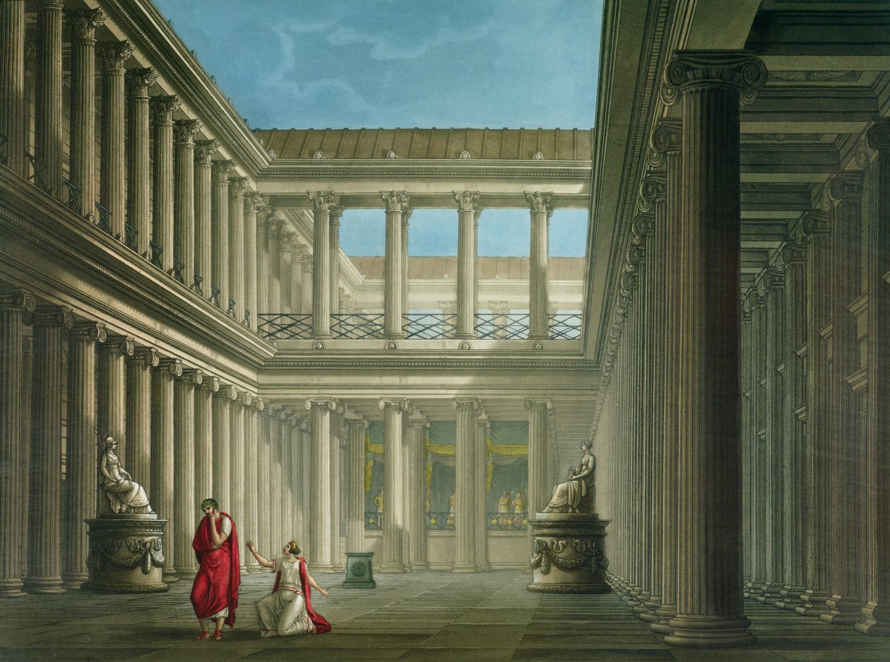 Pompejin basilikan sisustus, suunnittelu oopperalle "Pompejin viimeinen päivä", 1827 tekijältä Alessandro Sanquirico