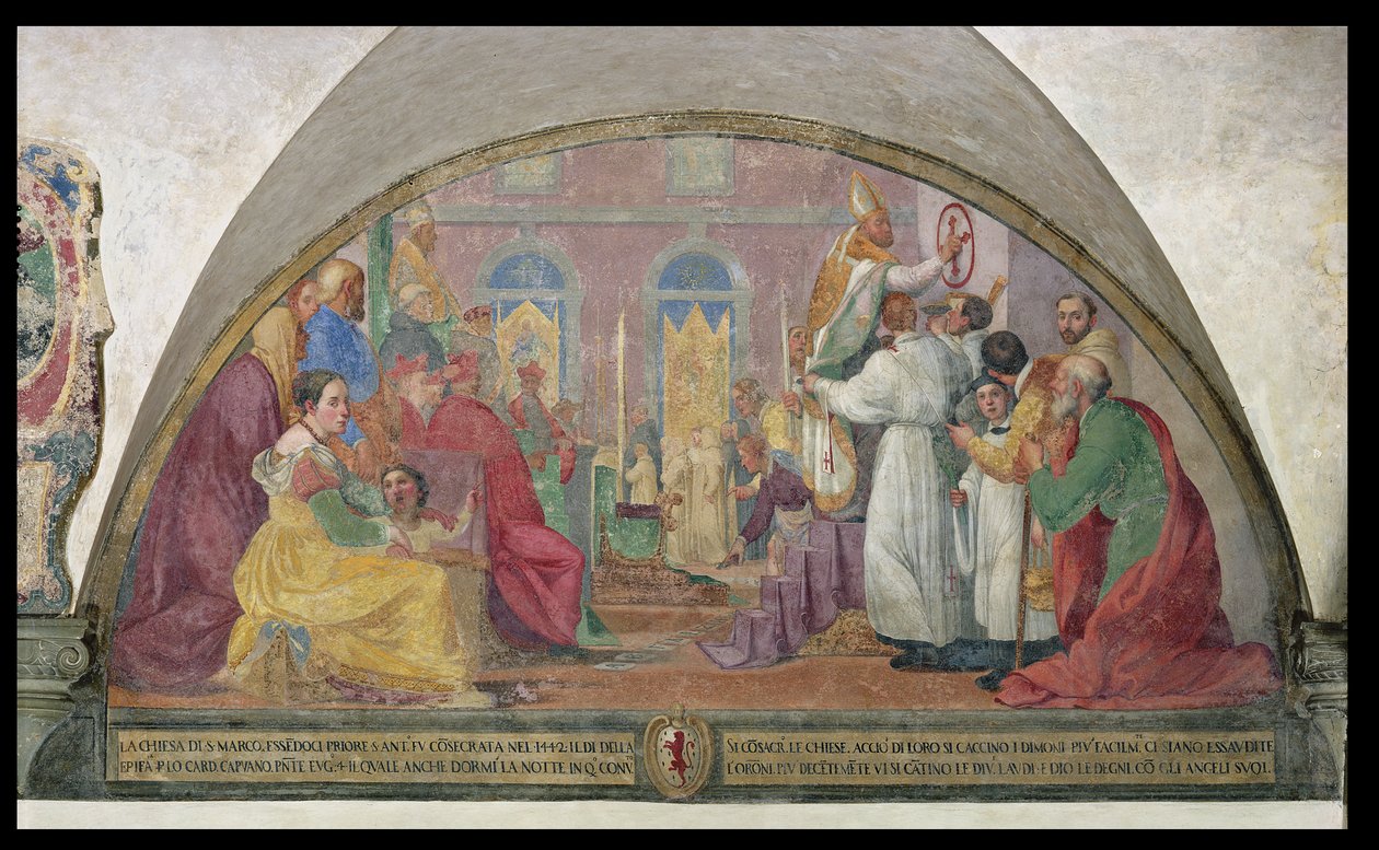 Paavi Eugenius IV vihkii Pyhän Markuksen luostarin vuonna 1442 tekijältä Alessandro Tiarini