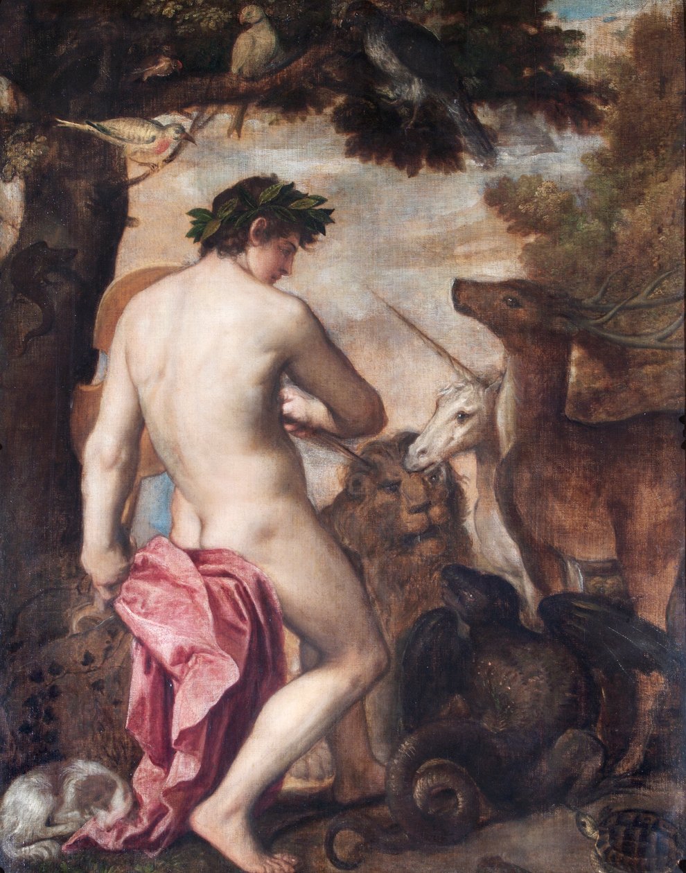 Orpheus Enchanting The Animals (öljy kankaalle) tekijältä Alessandro (1588–1649) (attr. to) Titian (workshop of) and Padovanino