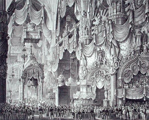 Ferdinand I:n (1793-1875) kruunaus Milanon katedraalissa tekijältä Alessandro (after) Sanquirico