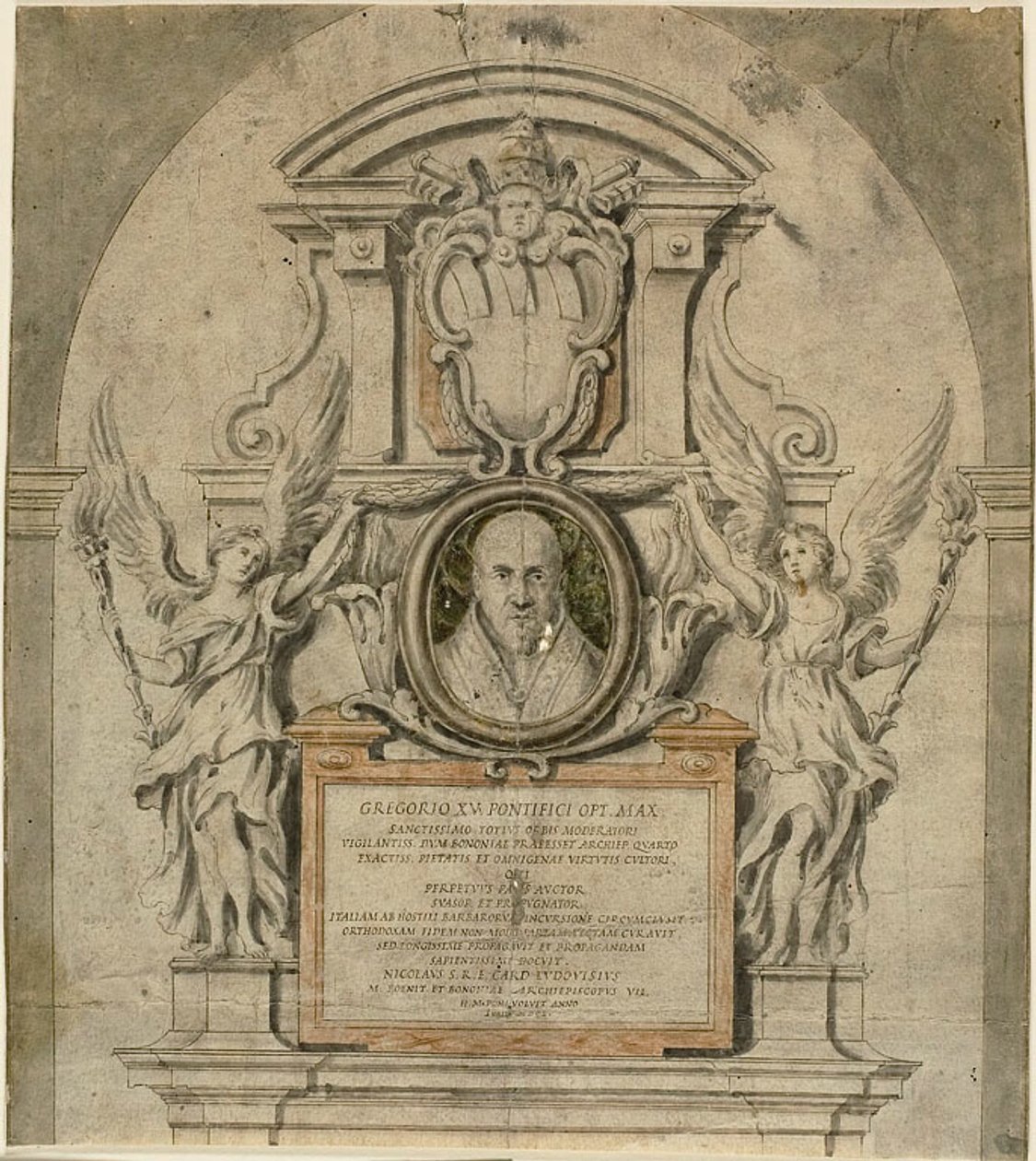 Suunnitelma paavi Gregorius XV:n muistomerkkiä varten tekijältä Alessandro Algardi