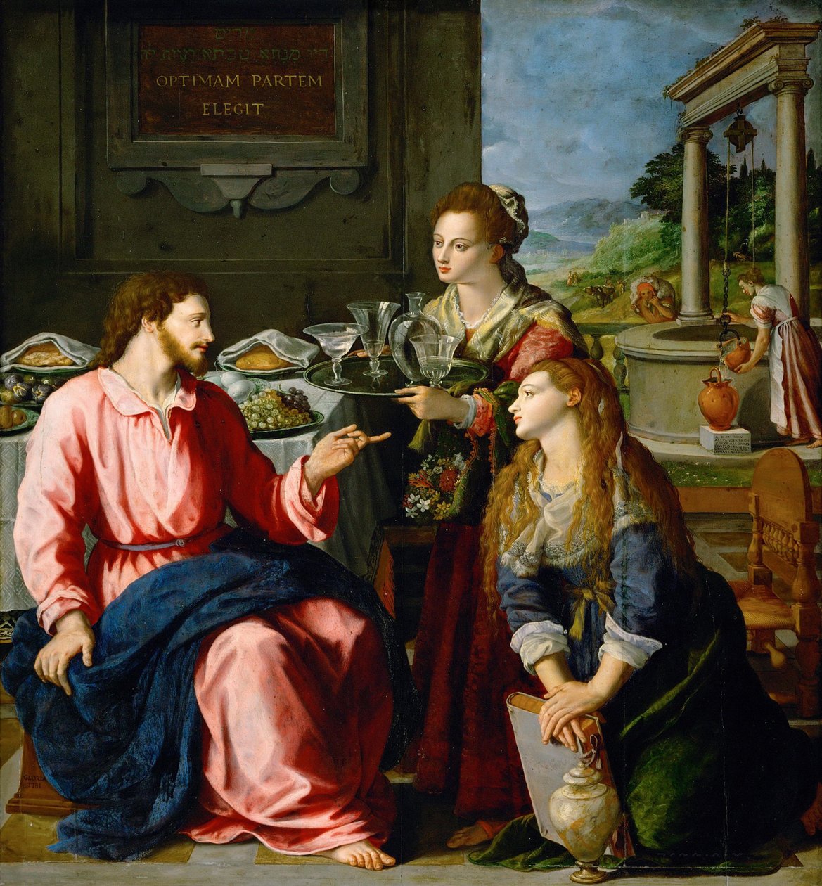 Kristus Martan ja Marian talossa, 1605 tekijältä Alessandro Allori