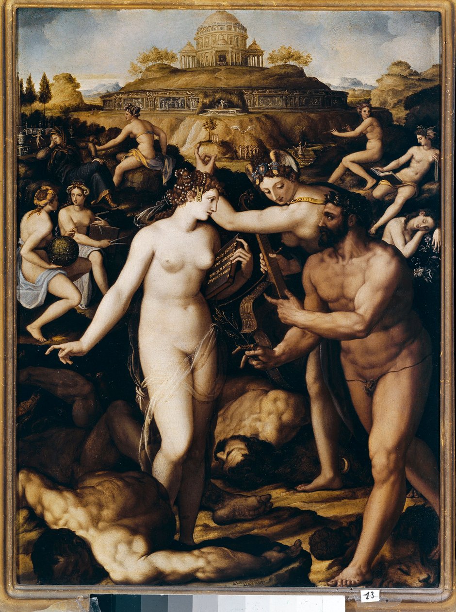 Herkules ja muusat (maalaus tekijältä Alessandro Allori
