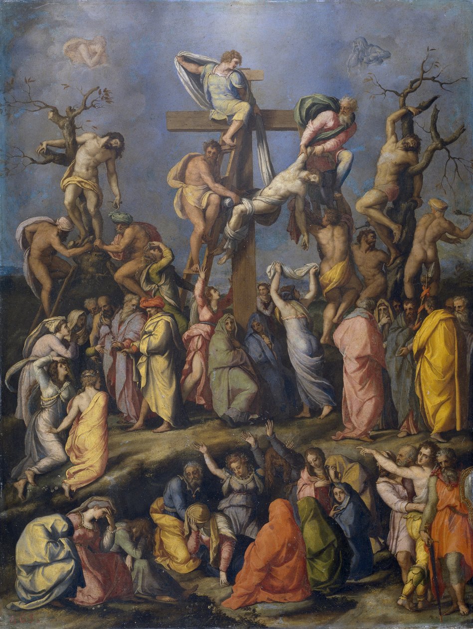 Laskeutuminen ristiltä - Alessandro Allorin (1535-1607) maalaus, öljy kankaalle (70x54 cm), noin 1560 - (Ristin laskeutuminen, öljy kankaalle, A. Allori, n. 1560) - Museo del Prado , Madrid tekijältä Alessandro Allori