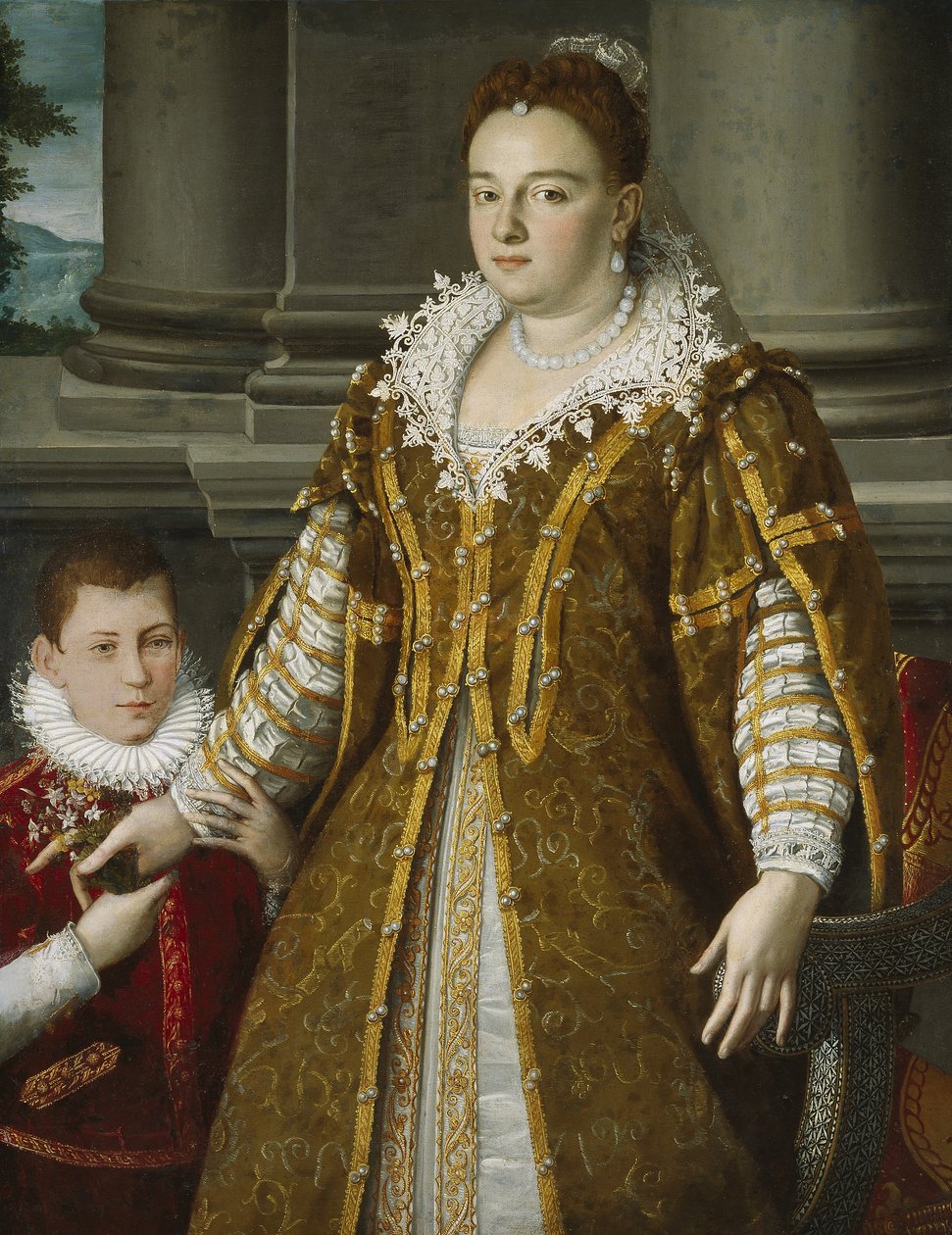 Suurherttuatar Bianca Capello de Medicin muotokuva poikansa kanssa, n. 1580-1614 tekijältä Alessandro Allori
