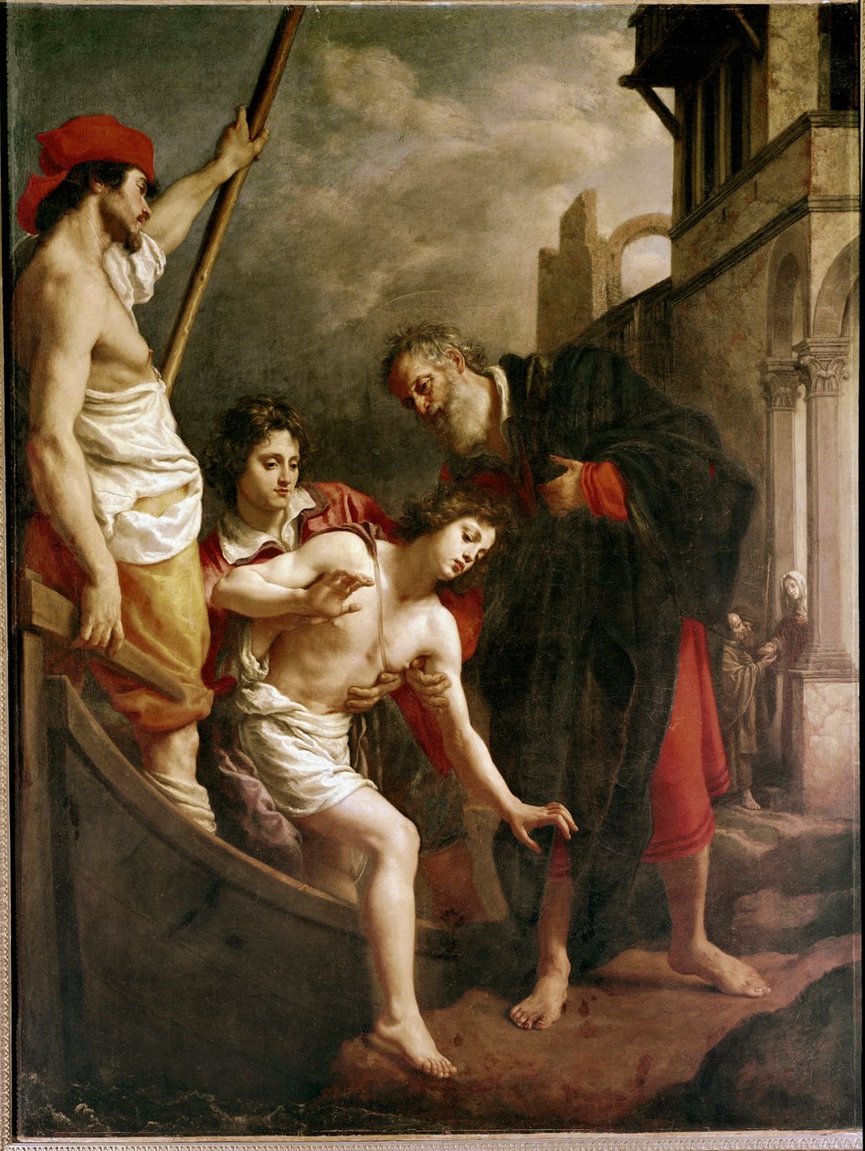 St Julianin vieraanvaraisuus (öljy kankaalle tekijältä Alessandro Allori
