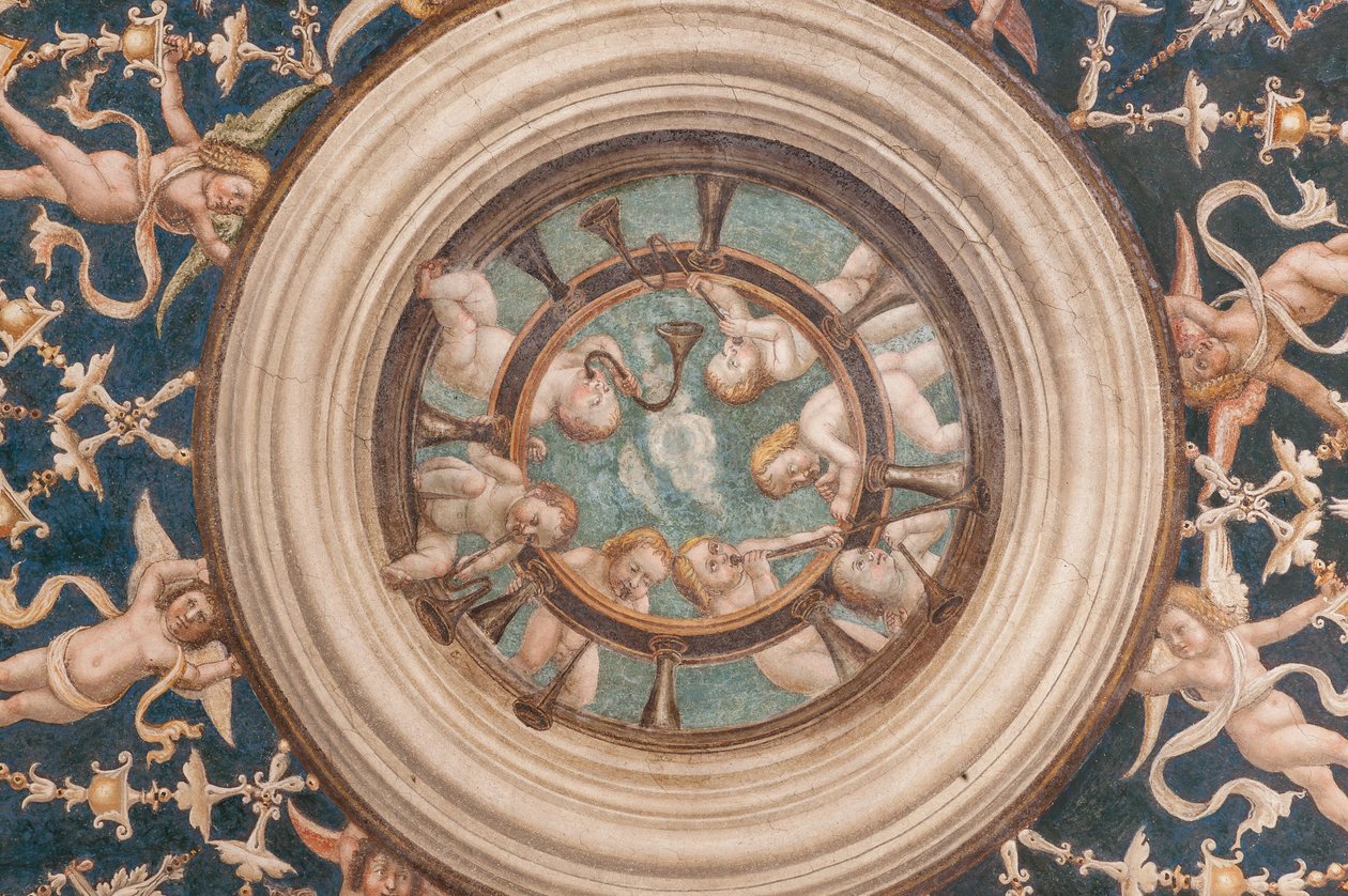 Putti soittaa soittimia, yksityiskohta numerosta 3660848 tekijältä Alessandro Araldi