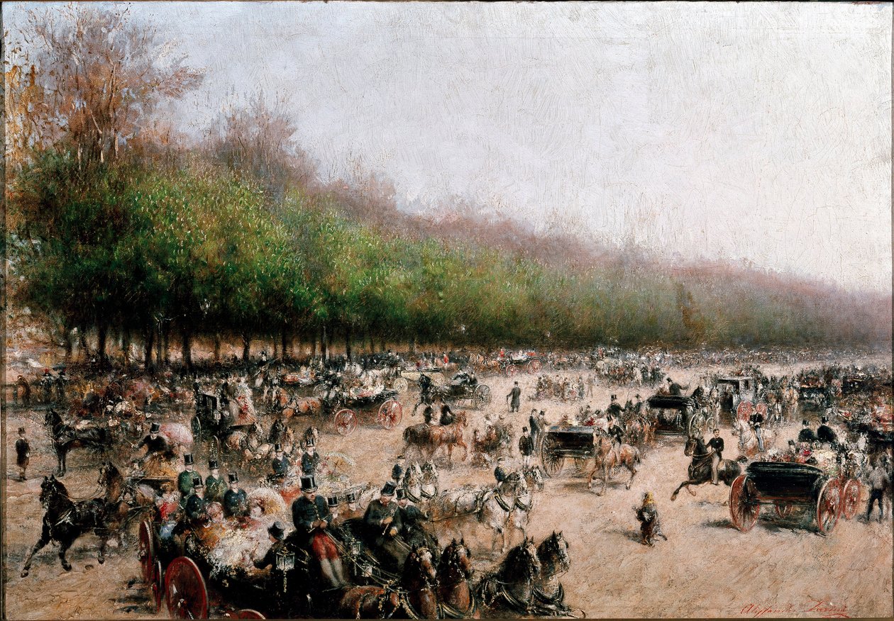 Näkymä vaunuliikenteestä lähellä Porta Veneziaa Milanossa (maalaus, n. 1850) tekijältä Alessandro Durini