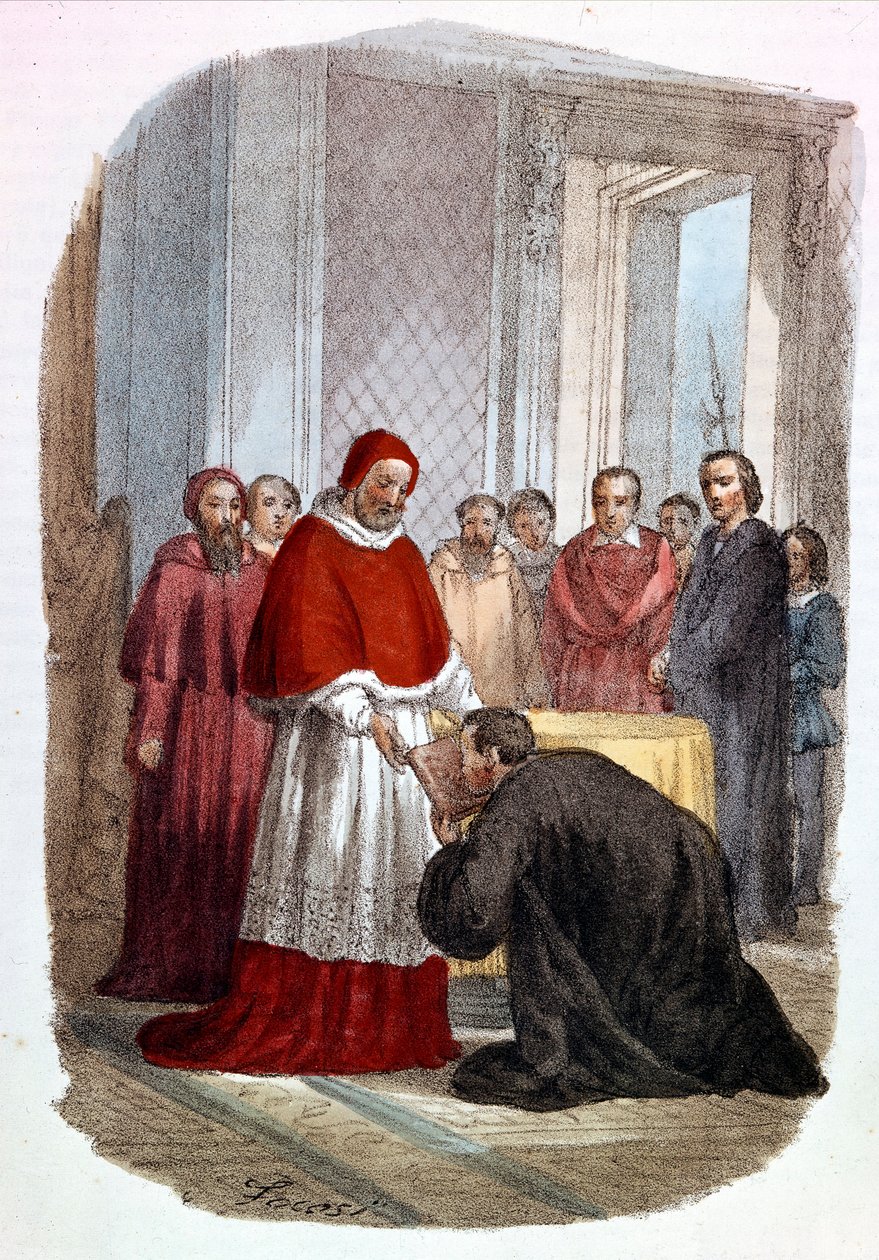 Clement VII (1478 - 1534, Jules de Medicis) hyväksyy Niccolo di Bernardo dei Machiavellin (Nicolas Machiavelin) "Istorie Fiorentinen" -omistuksen tekijältä Alessandro Focosi