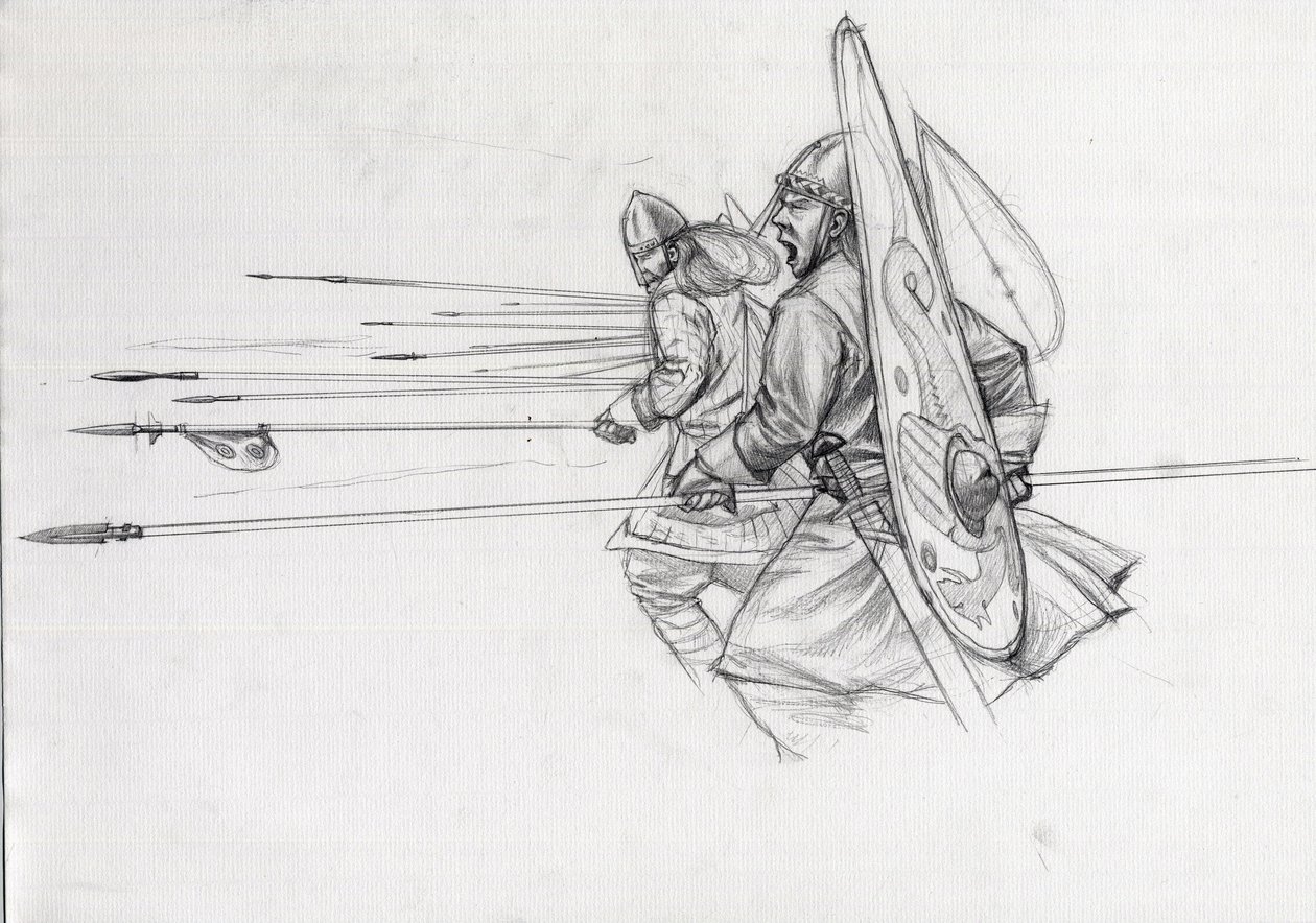 Jalkaväen normannien soturien panos Hastingsin taistelussa vuonna 1066. Piirustus Alessandro Lonati. tekijältä Alessandro Lonati