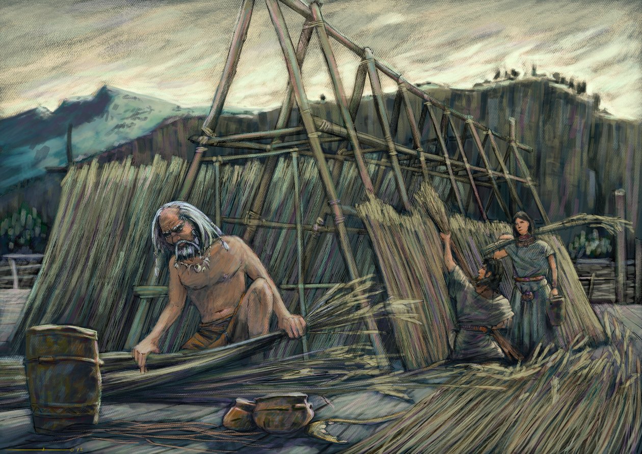 Palafitte-talojen, esihistoriallisten talojen rakentaminen. tekijältä Alessandro Lonati