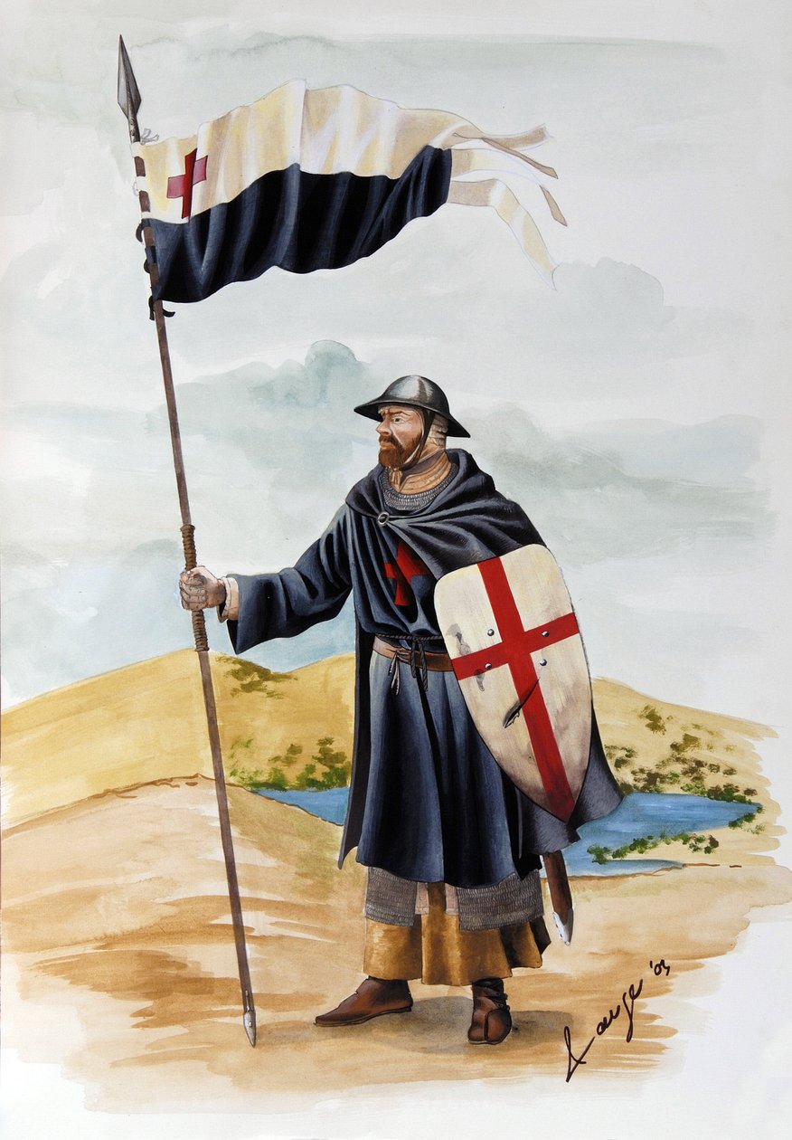 Ristiretket: Temppeliritarikunnan ritari, jolla on musta mekko Punaisen Ristin kanssa. Kuvitus Alessandro Lonati tekijältä Alessandro Lonati