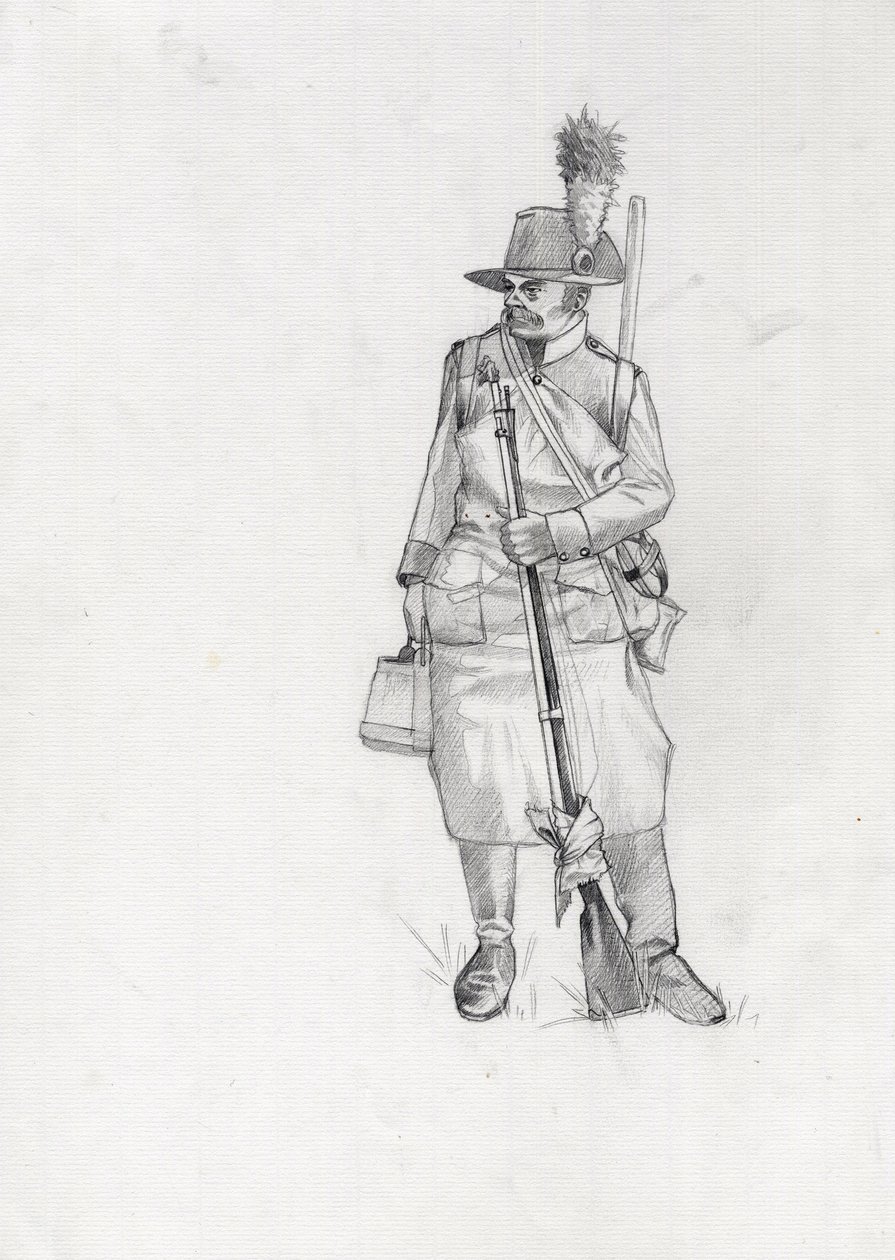 Ensimmäinen valtakunta (1804-1814 ja 1815): Itävalta-Unkarin armeijan (Itävalta-Unkarin) sotilas, pioneerisapeur (tai pioneeri). Piirustus Alessandro Lonati tekijältä Alessandro Lonati