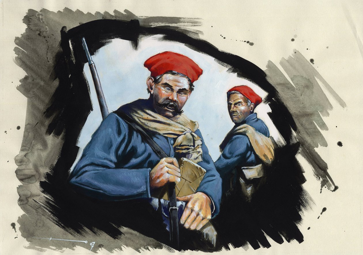 Ensimmäinen maailmansota 1914-1918: Ranskan armeijan algerialaiset sotilaat haudassa tekijältä Alessandro Lonati