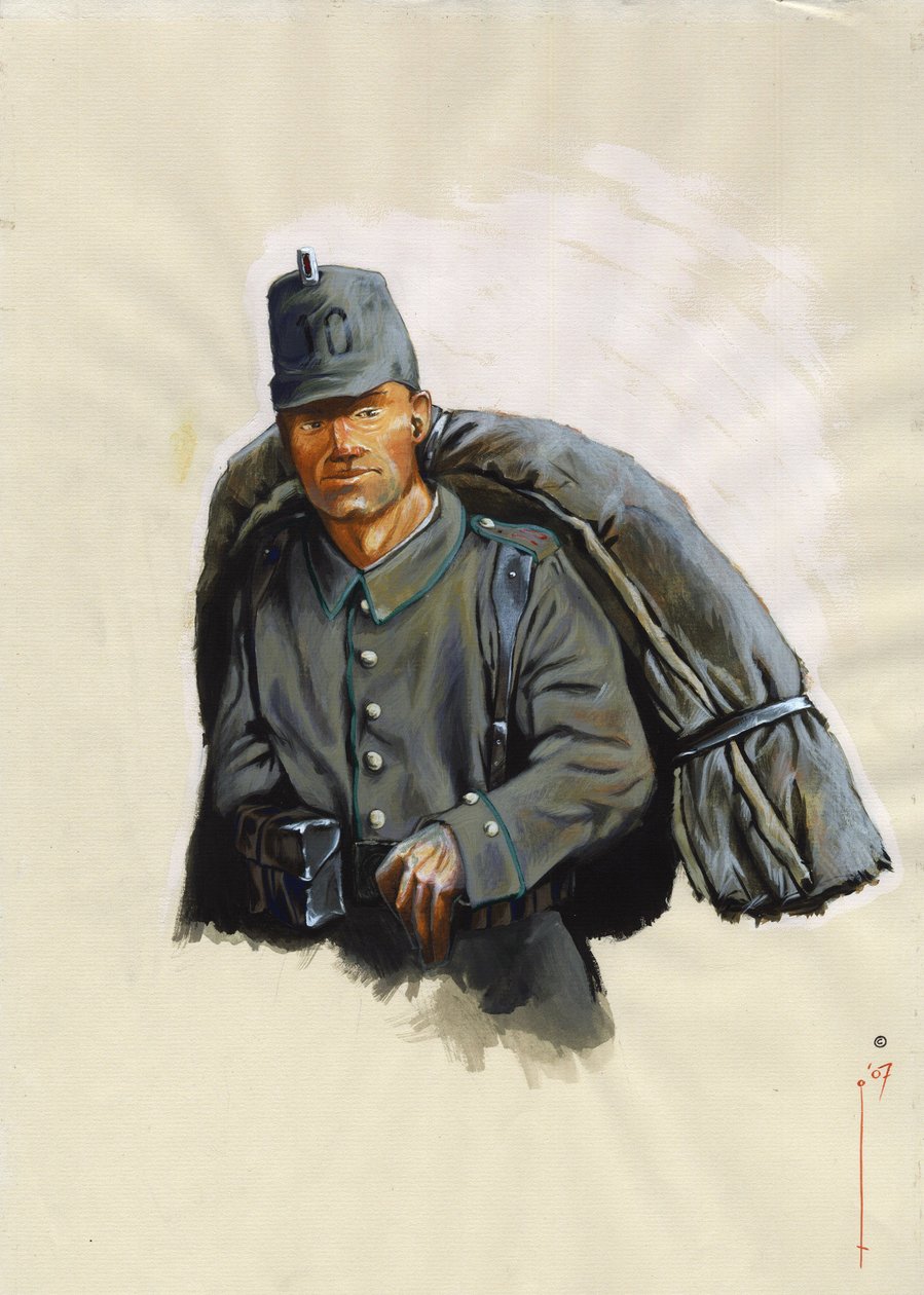 Ensimmäinen maailmansota 1914-1918: Itävaltalainen jager tai metsästäjä vuoristovarusteineen Alppien rintamalla Italiassa tekijältä Alessandro Lonati
