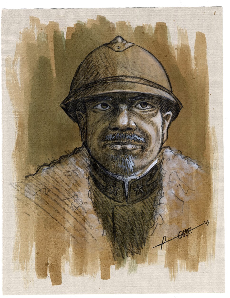 Ensimmäinen maailmansota 1914-1918: muotokuva Italian armeijan sotilasta vuonna 1915. Piirustus Alessandro Lonati tekijältä Alessandro Lonati