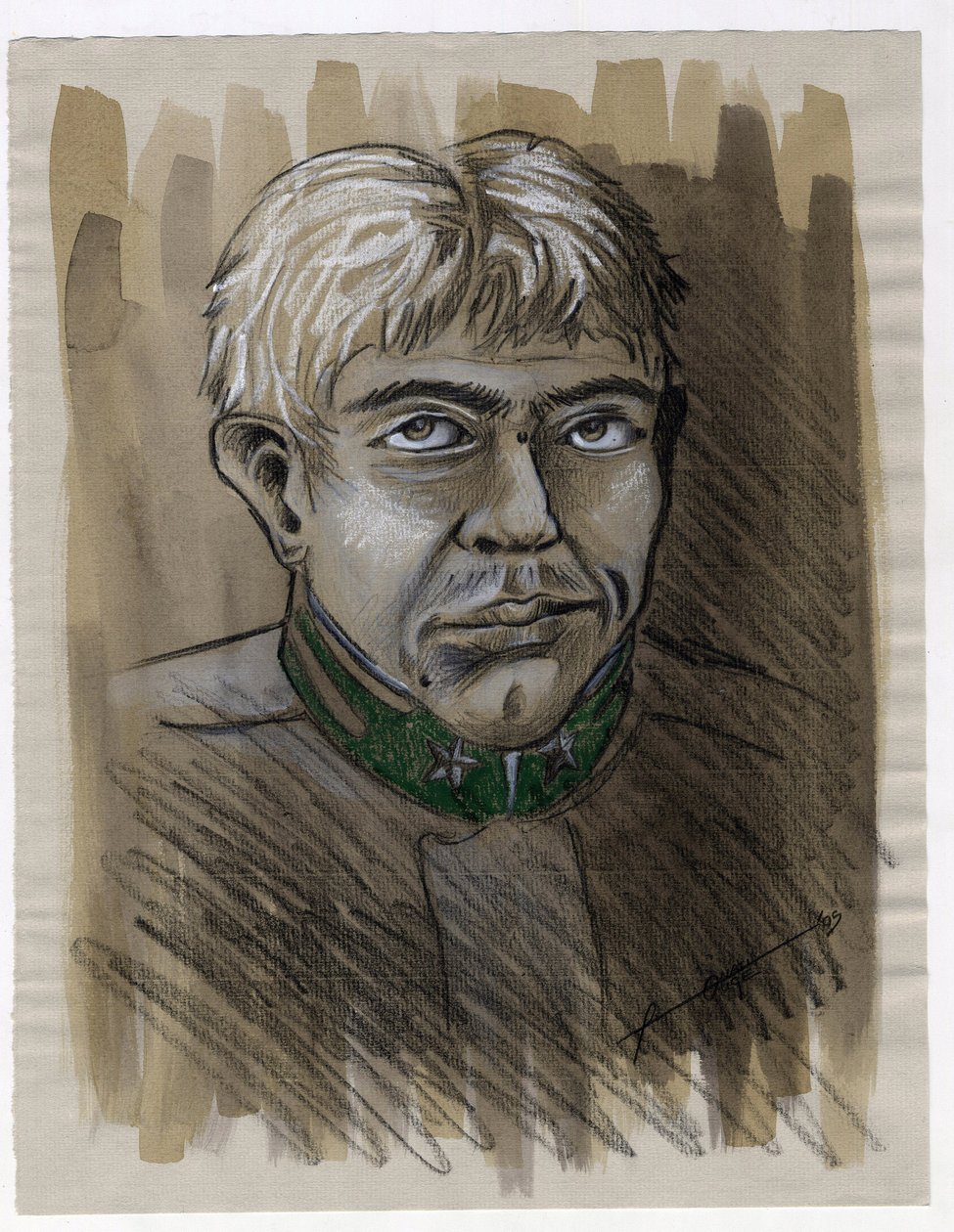 Ensimmäinen maailmansota 1914-1918: muotokuva Italian armeijan nuoresta alppimetsästäjäsotilasta (metsästäjä-alppi) vuonna 1915. Piirustus Alessandro Lonati tekijältä Alessandro Lonati