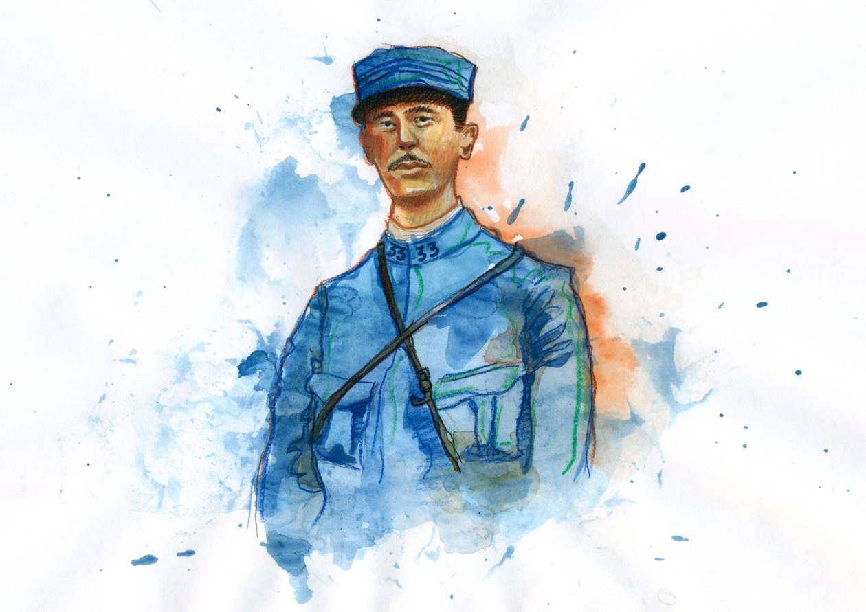 Ensimmäinen maailmansota: Charles de Gaullen (1890-1970) muotokuva vuonna 1914 tekijältä Alessandro Lonati