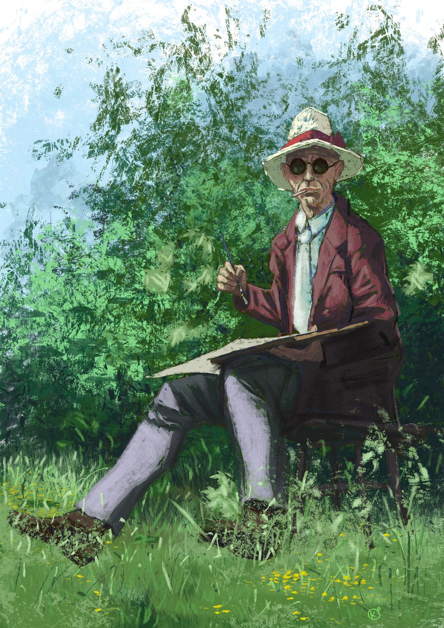 Hermann Hessen maalaus puutarhassa tekijältä Alessandro Lonati