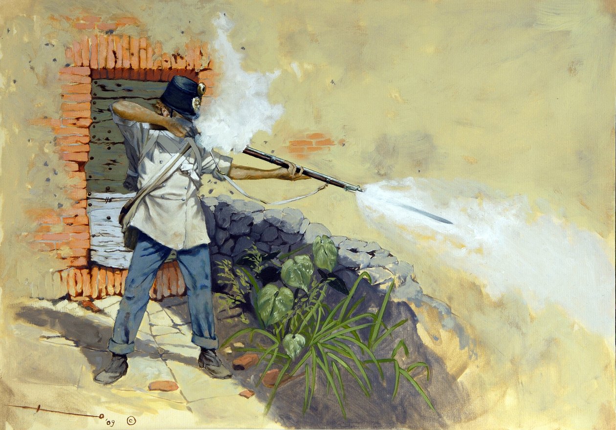 Italialainen kampanja: itävaltalainen jalkaväki avasi tulen Solferinon taistelussa Itävaltalaisen Francois-Joseph (Francois Joseph) I:n Itävalta-Unkarin imperiumin ja Napoleon III:n ja Victor Emmanuel II:n (Victor-Emmanu) Ranskan ja Sardinian välisen liitt tekijältä Alessandro Lonati