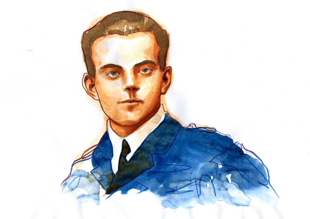 Antoine de Saint-Exupery muotokuva (kynä ja akvarelli paperille) tekijältä Alessandro Lonati