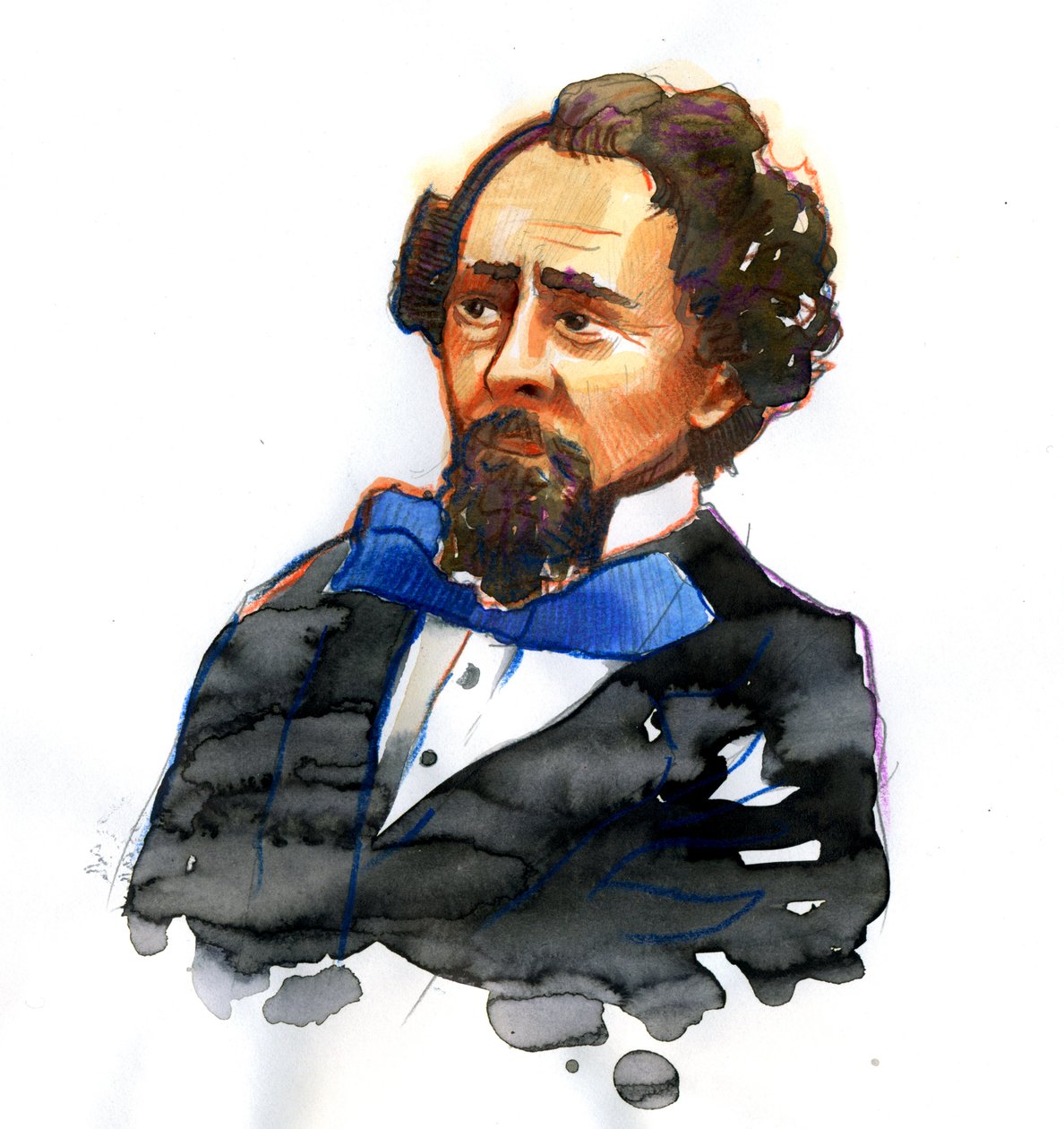 Charles Dickensin (1812-1870) muotokuva englantilainen kirjailija (Englannin kirjailijan ja yhteiskuntakriitikon Charles Dickensin muotokuva) tekijältä Alessandro Lonati