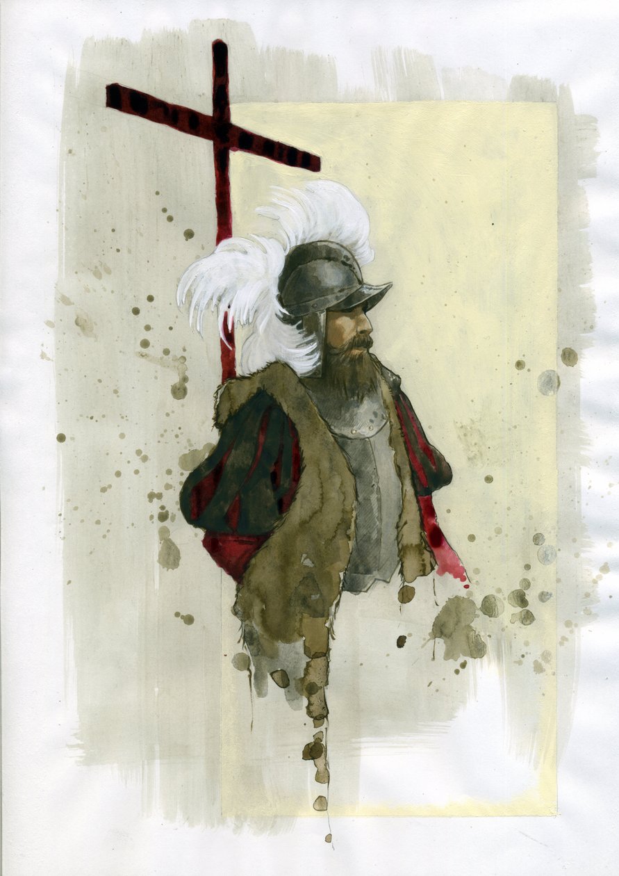 Fernand Cortesin muotokuva (Hernan Cortez tekijältä Alessandro Lonati