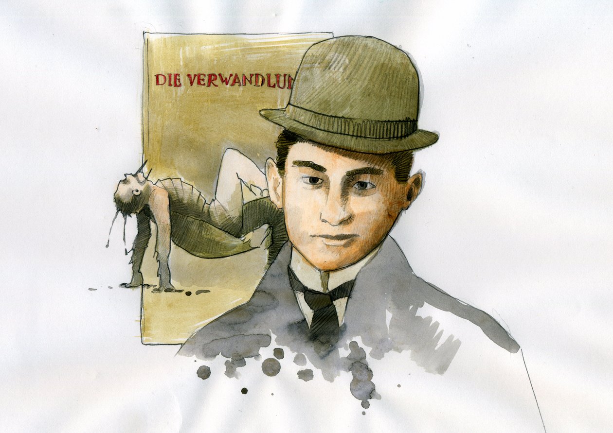 Franz Kafkan (1883-1924), tšekkiläisen kirjailijan muotokuva (kirjailija Franz Kafkan muotokuva) tekijältä Alessandro Lonati