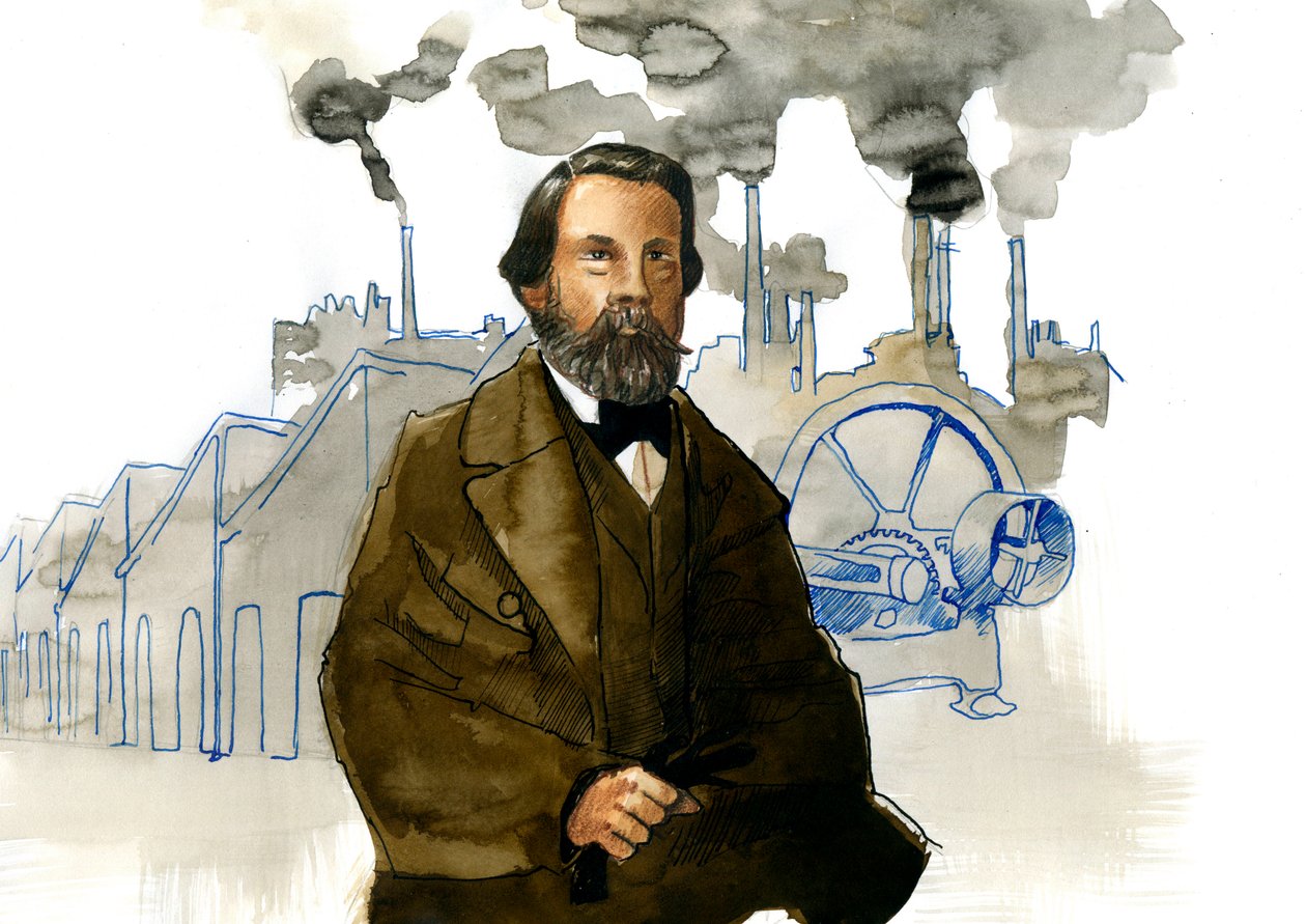 Muotokuva Friedrich Engelsistä (1820-1895), saksalainen sosialisti teoreetikko ja poliitikko tekijältä Alessandro Lonati