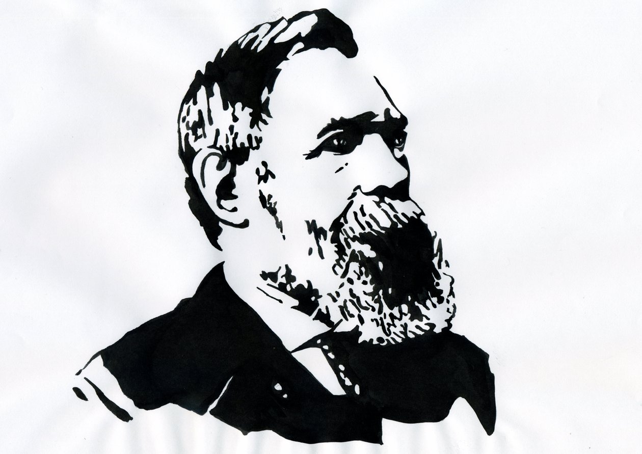 Muotokuva Friedrich Engelsistä (1820-1895), saksalainen sosialisti teoreetikko ja poliitikko (saksalainen filosofi, yhteiskuntatieteilijä ja toimittaja Friedrich Engels) tekijältä Alessandro Lonati