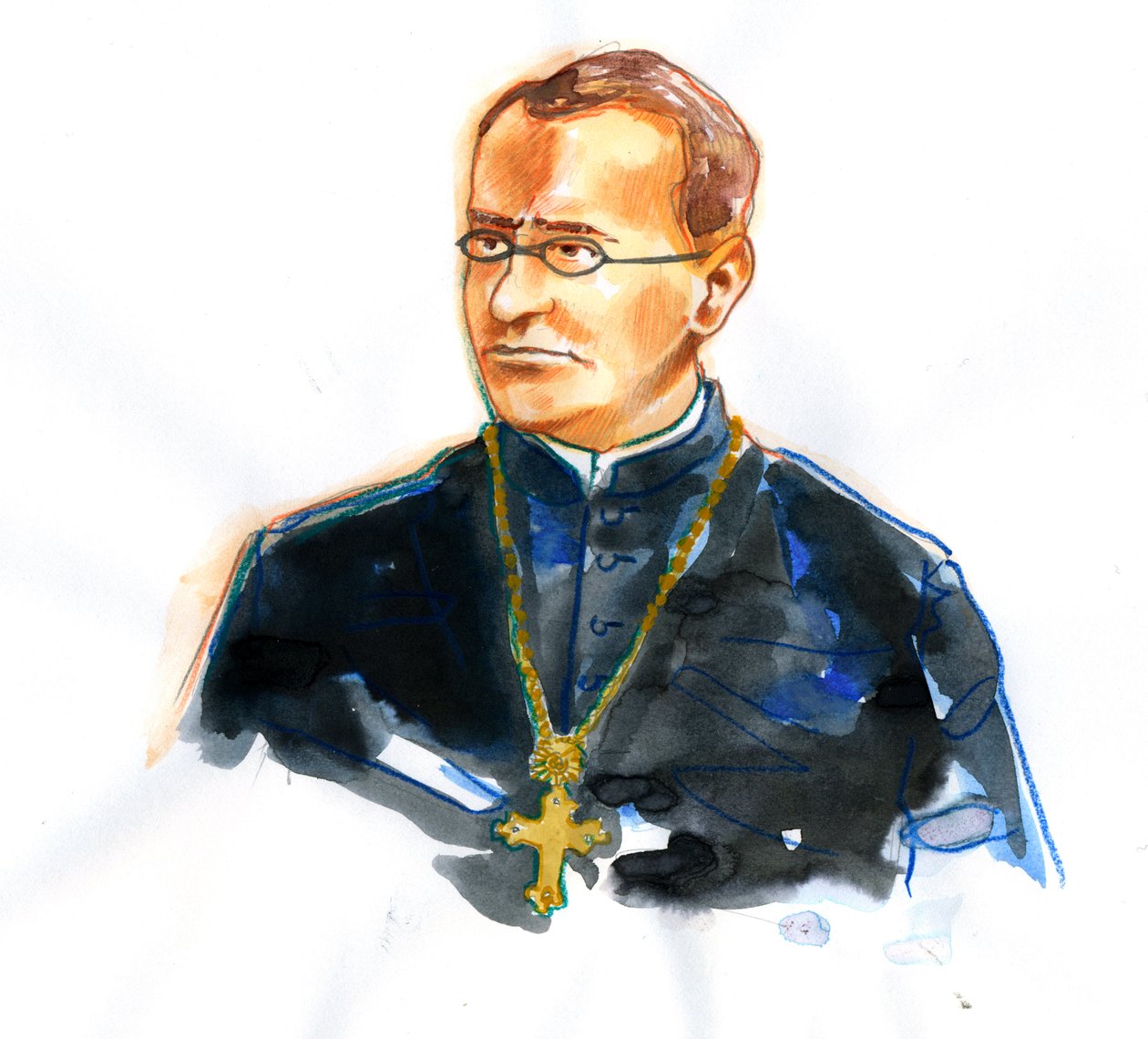 Muotokuva Gregor Mendelistä (1822-1884), katolinen munkki ja kasvitieteilijä genetiikan perustaja (Gregor Mendelin muotokuva saksankielisestä määriläisestä tiedemiehestä ja augustinolaisluvasta, joka saavutti kuoleman jälkeen mainetta modernin genetiikan t tekijältä Alessandro Lonati