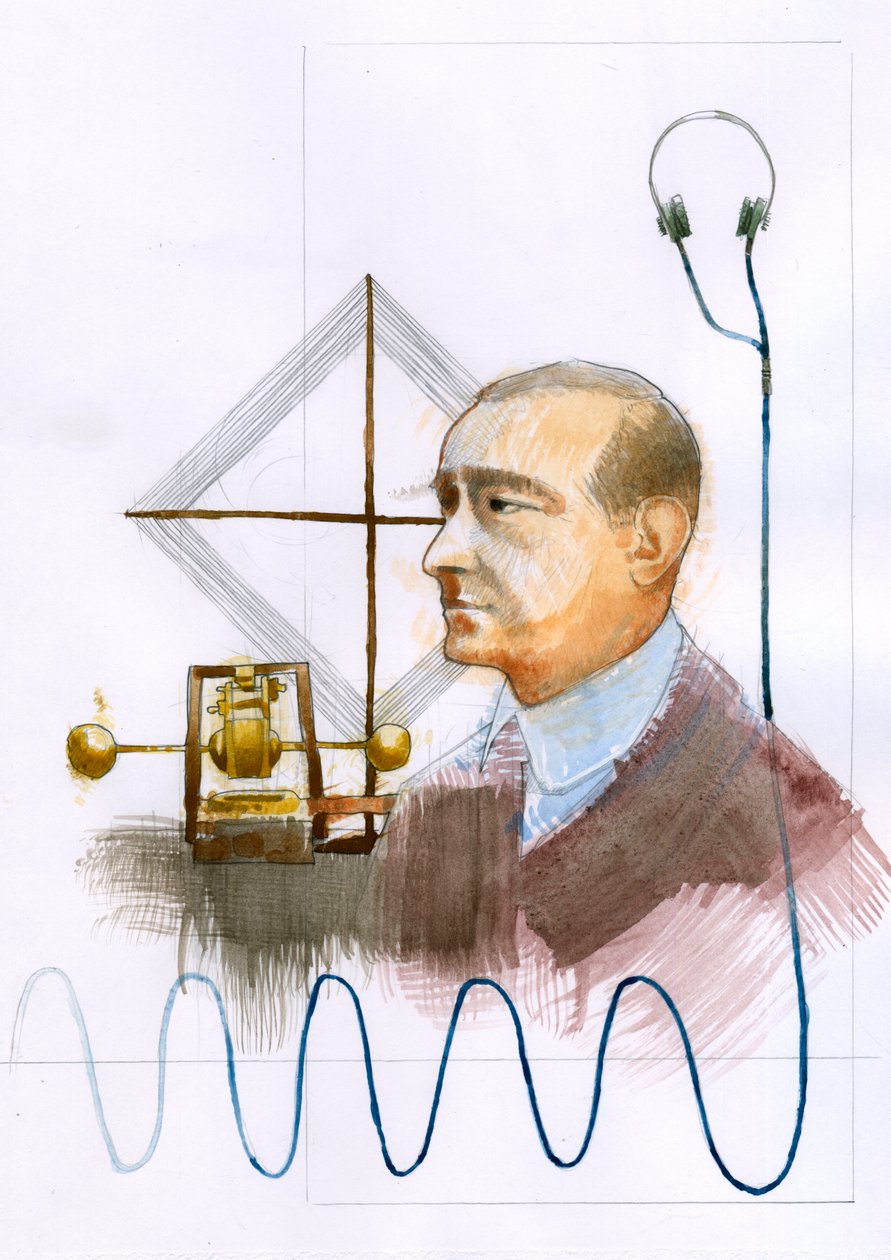 Guglielmo Marconin (1874-1937), italialaisen fyysikon, lennättimen keksijän muotokuva” (Guglielmo Marconin muotokuva, italialainen keksijä ja sähköinsinööri, joka tunnetaan uraauurtavasta työstään pitkän matkan radiolähetyksissä ja sen kehittämisestä tekijältä Alessandro Lonati