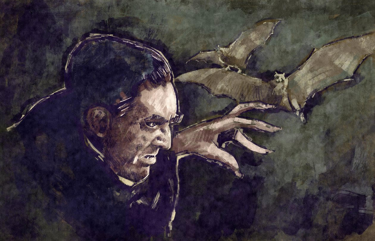 Unkarilaisen näyttelijän Bela Lugosin muotokuva kreivi Draculana (kuva) tekijältä Alessandro Lonati