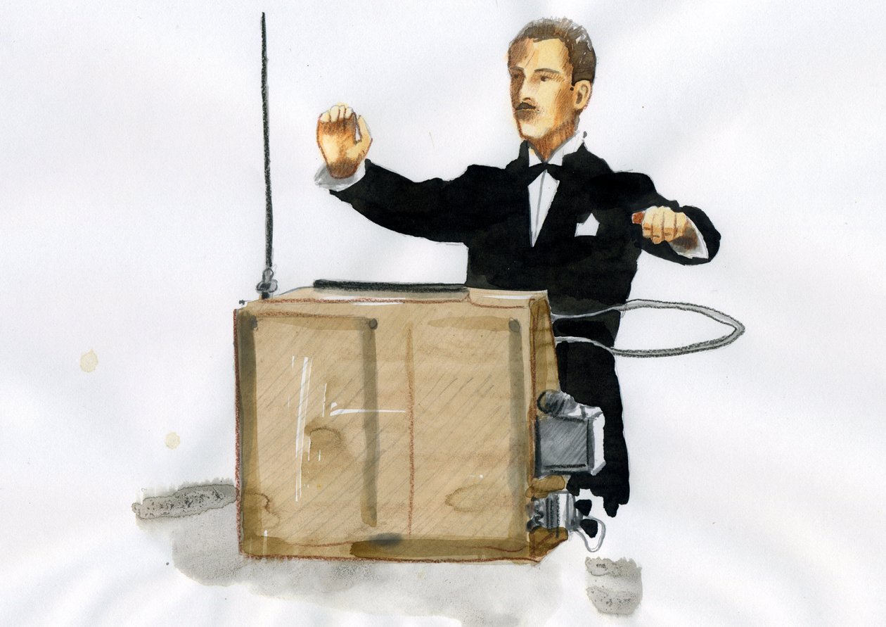 Muotokuva Lev Sergejevitš Termenistä (Leon Theremine) (1896-1993), Thereminen, ensimmäisen elektronisen soittimen, keksijä (Leon Thereminin muotokuva) tekijältä Alessandro Lonati