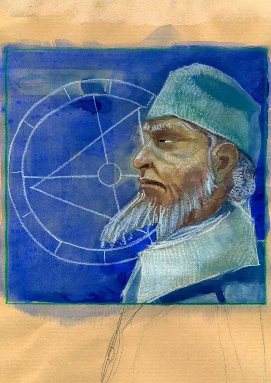 Michel de Notre Damen (Nostradamus) muotokuva englantilaisen astrologin muotokuva - Nostradamuksen, Michel de Notre Damen (1503-1566) astrologin ja lääkärin francaisin muotokuva Kuvitus: Alessandro Lonati tekijältä Alessandro Lonati