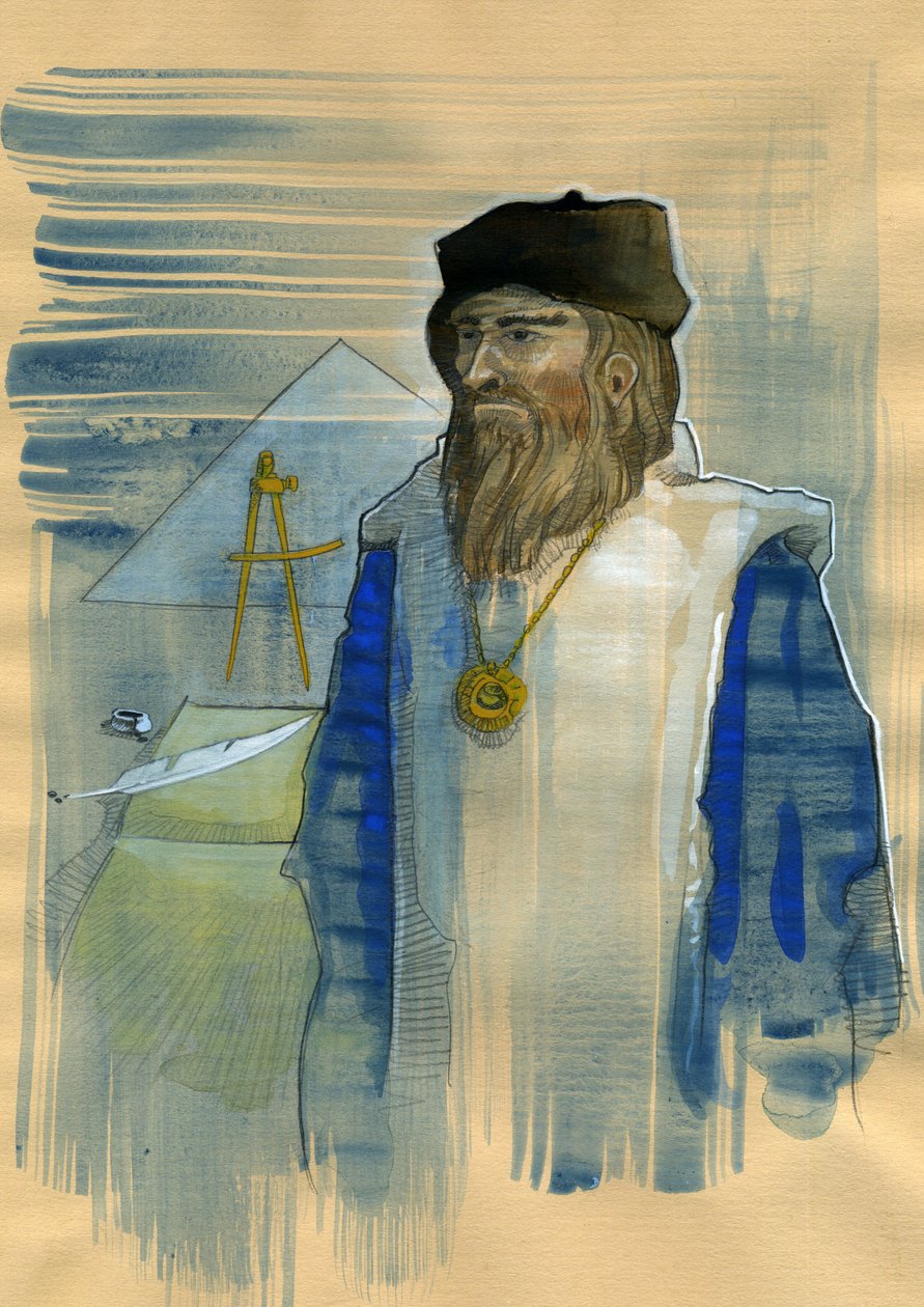 Michel de Notre Damen (Nostradamus) muotokuva englantilaisen astrologin muotokuva - Nostradamuksen, Michel de Notre Damen (1503-1566) astrologin ja lääkärin francaisin muotokuva Kuvitus: Alessandro Lonati tekijältä Alessandro Lonati