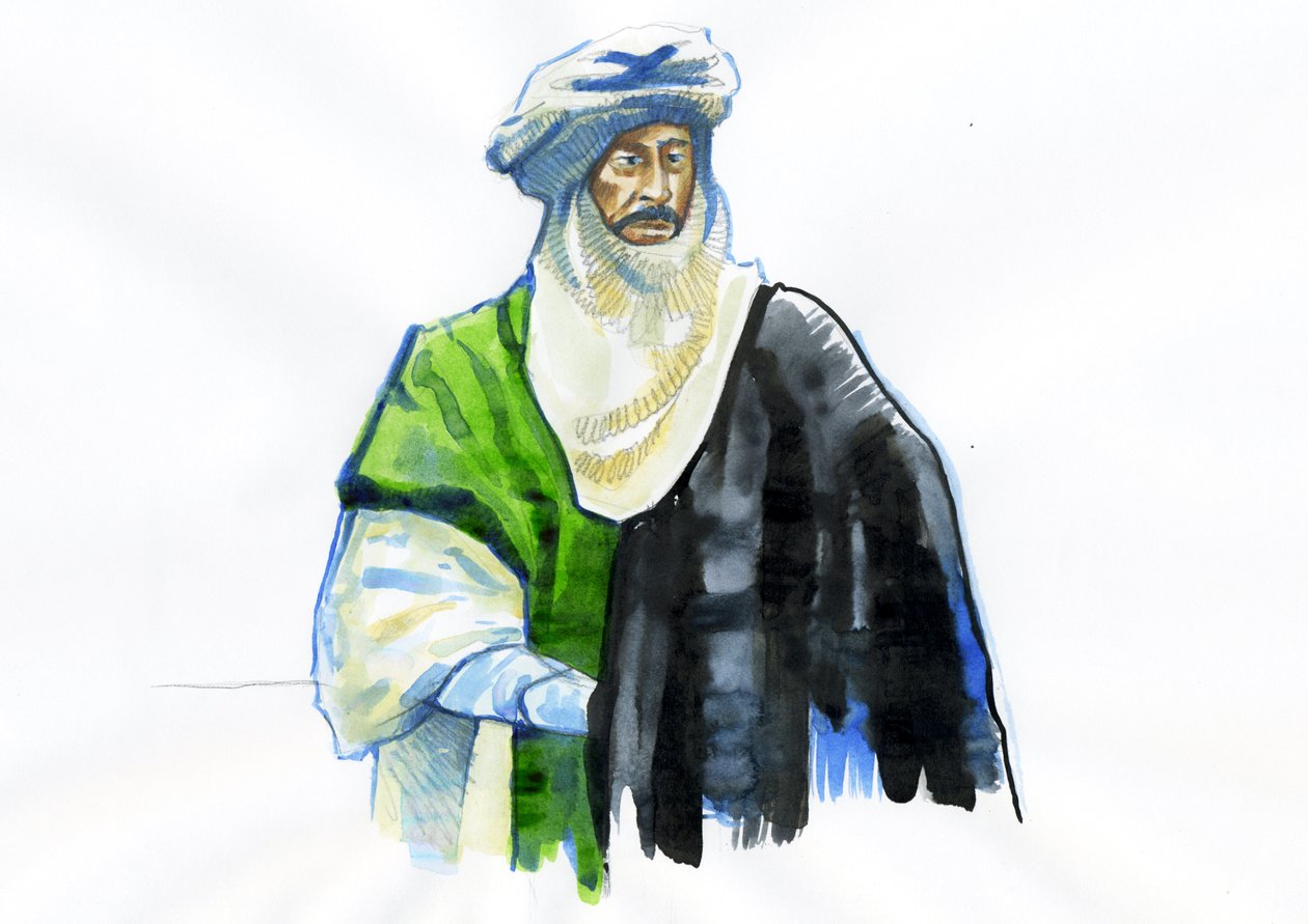 Muawiya I:n muotokuva (602-680) Ensimmäinen Umayyad-kalifi (Muawiyah I:n muotokuva) tekijältä Alessandro Lonati