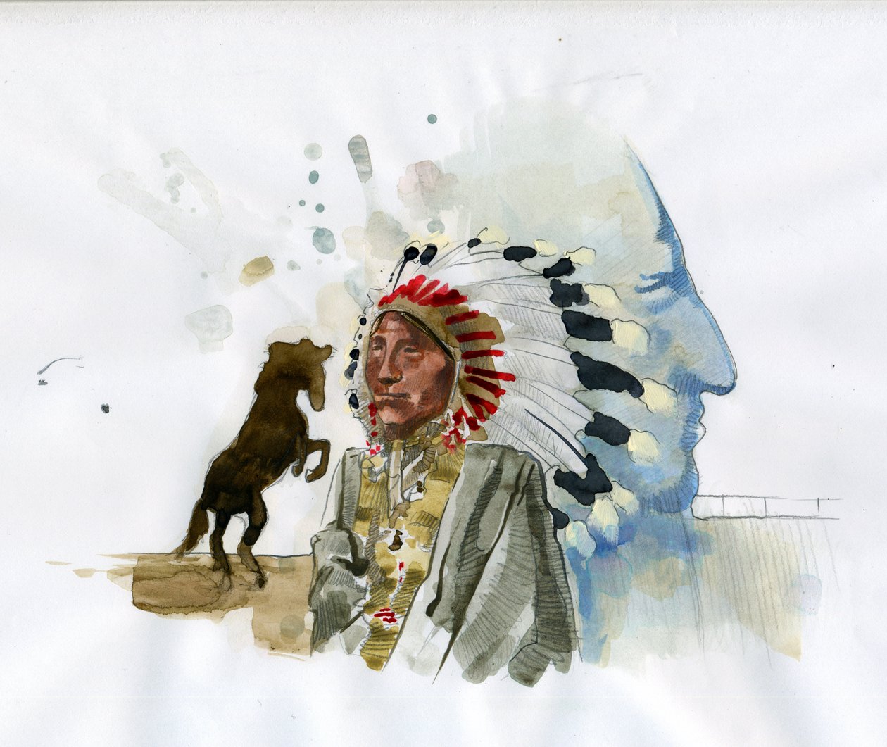 Muotokuva intiaanien sotajohtajasta Oglala Lakota hullusta hevosesta (1840-1877) (Tashunka-witko) Kuvitus: Alessandro Lonati tekijältä Alessandro Lonati