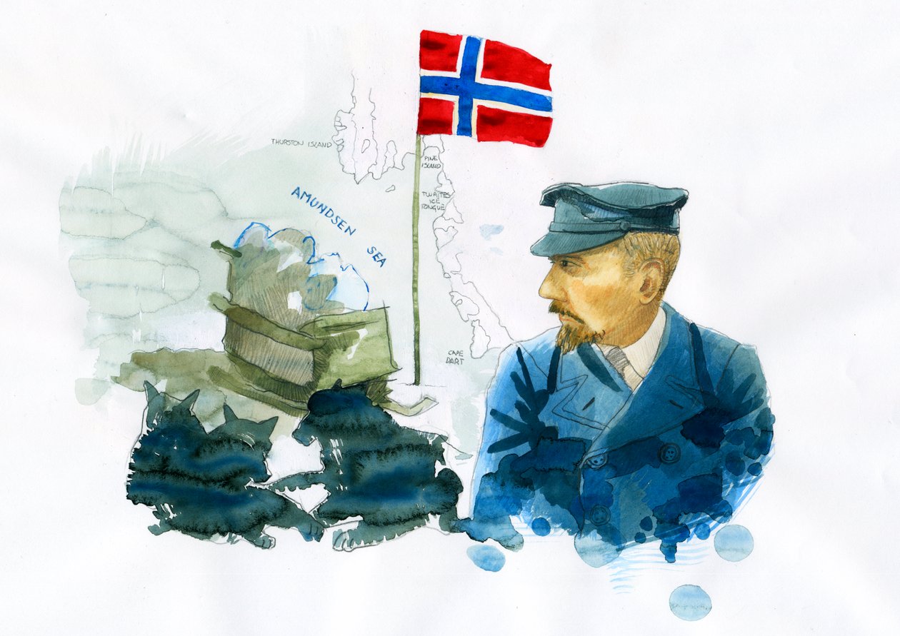 Norjalaisen merimiehen ja tutkimusmatkailijan Roald Amundsenin (1872-1928) muotokuva (Norjalaisen napa-alueiden tutkimusmatkailijan Roald Amundsenin muotokuva) Kuvitus: Alessandro Lonati tekijältä Alessandro Lonati