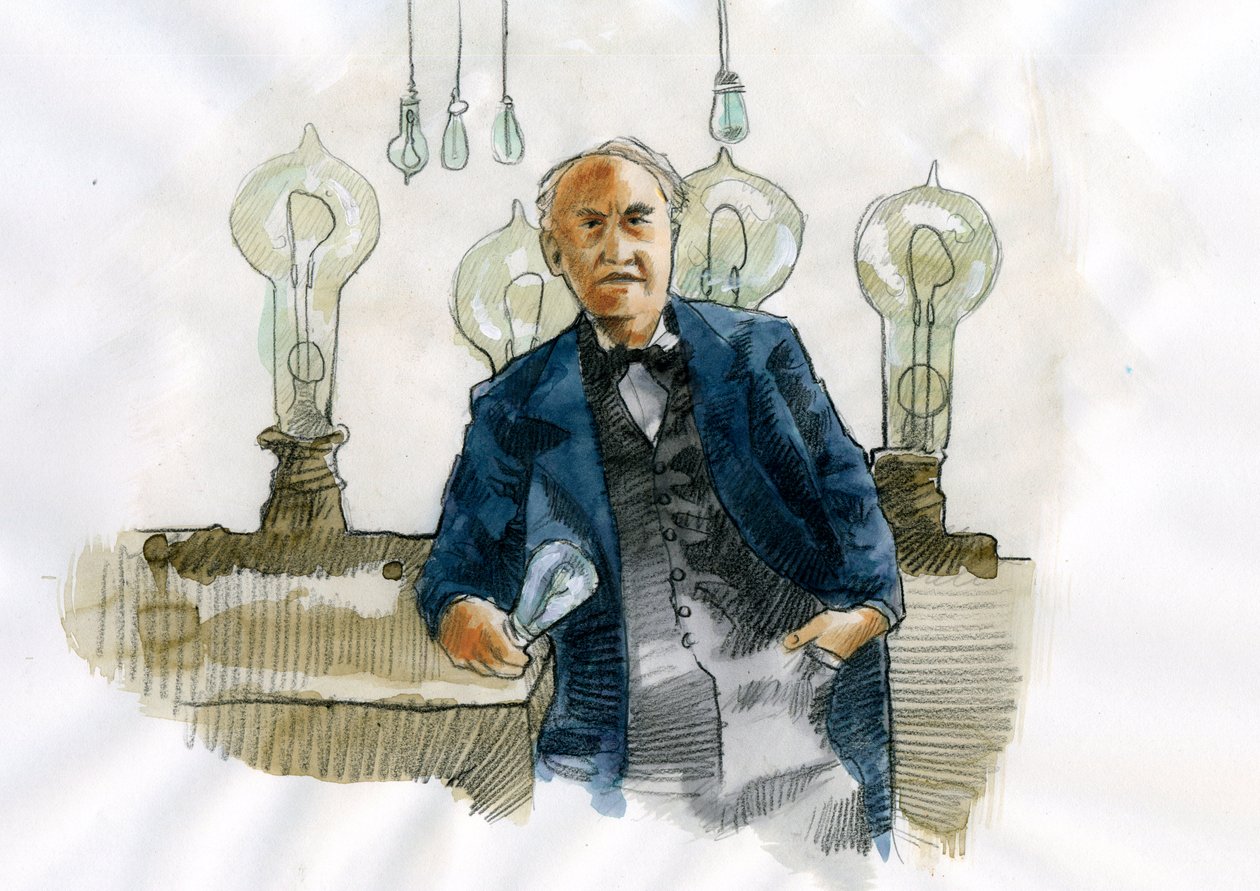 Muotokuva Thomas Edisonista (1847-1931), amerikkalainen tieteellinen ja teollinen keksijä (Thomas Edisonin muotokuva amerikkalainen keksijä ja liikemies) tekijältä Alessandro Lonati
